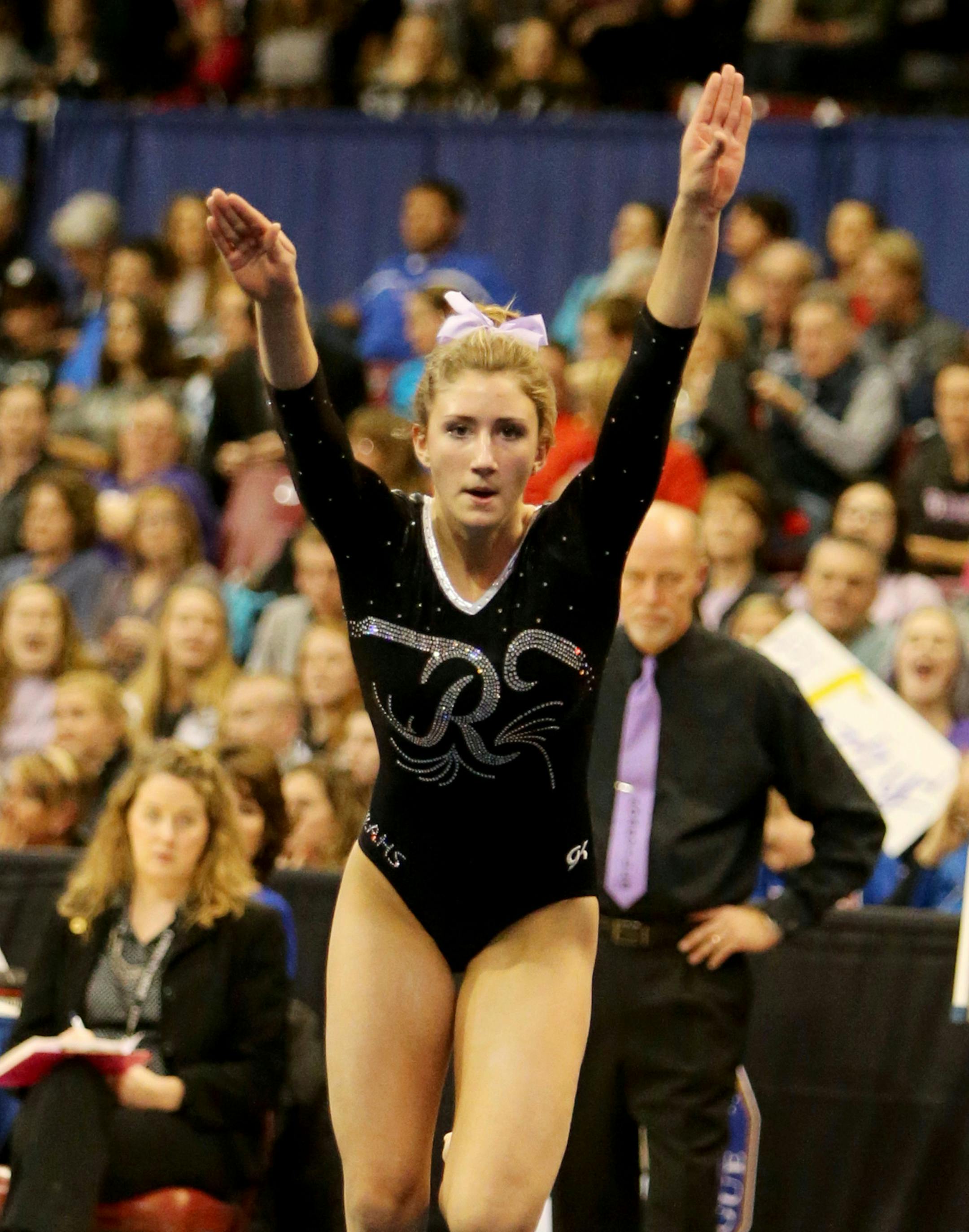 Roseville's Jessica Strecker competes in the floor exercise at the Minnesota State High School 2A team gymnastics meet Friday, Feb. 19. 2016, at the University of Minnesota Sports Pavilion in Minneapolis, MN. ](DAVID JOLES/STARTRIBUNE)djoles@startribune.com Minnesota State High School 2A team gymnastics meet Friday, Feb. 19. 2016, at the University of Minnesota Sports Pavilion in Minneapolis, MN.** Jessica Strecker,cq