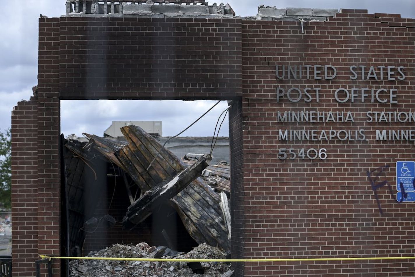 The burned-down post office on Minnehaha Avenue Wednesday.