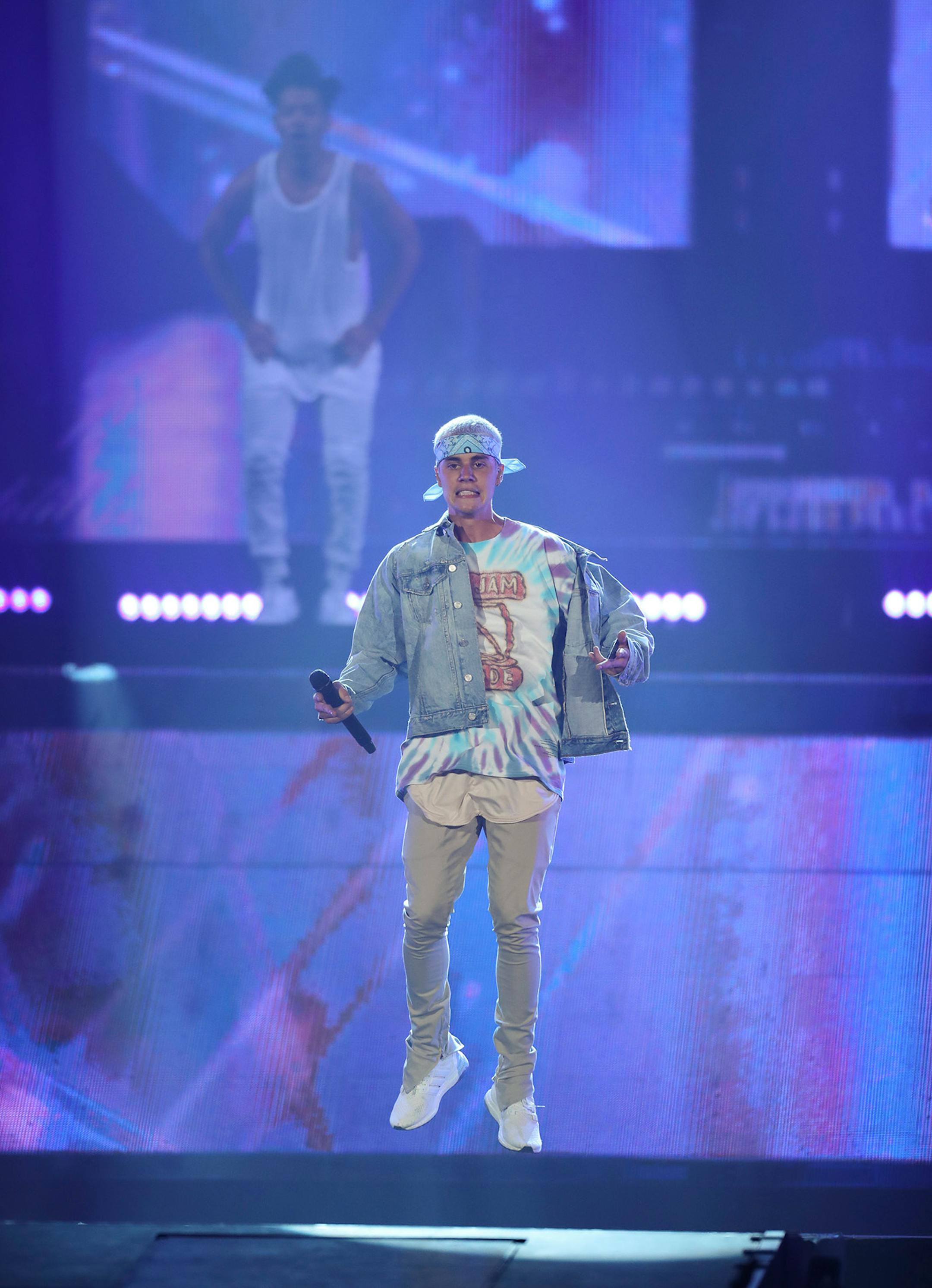 Justin Bieber early in his show at Target Center Sunday night.