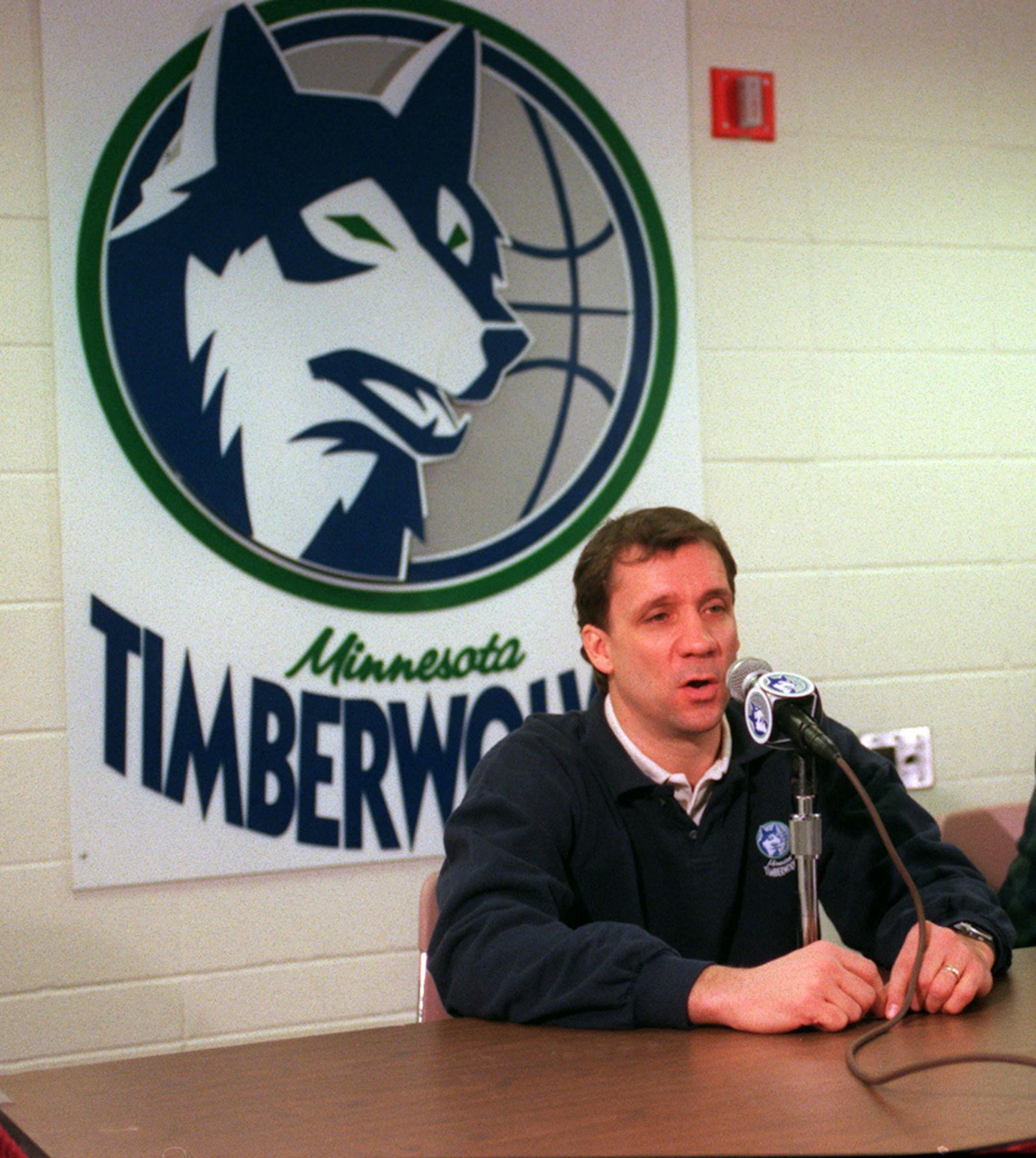 Flip Saunders new acting coach of the Timberwolves at Target center. press conference. 12/18/1995