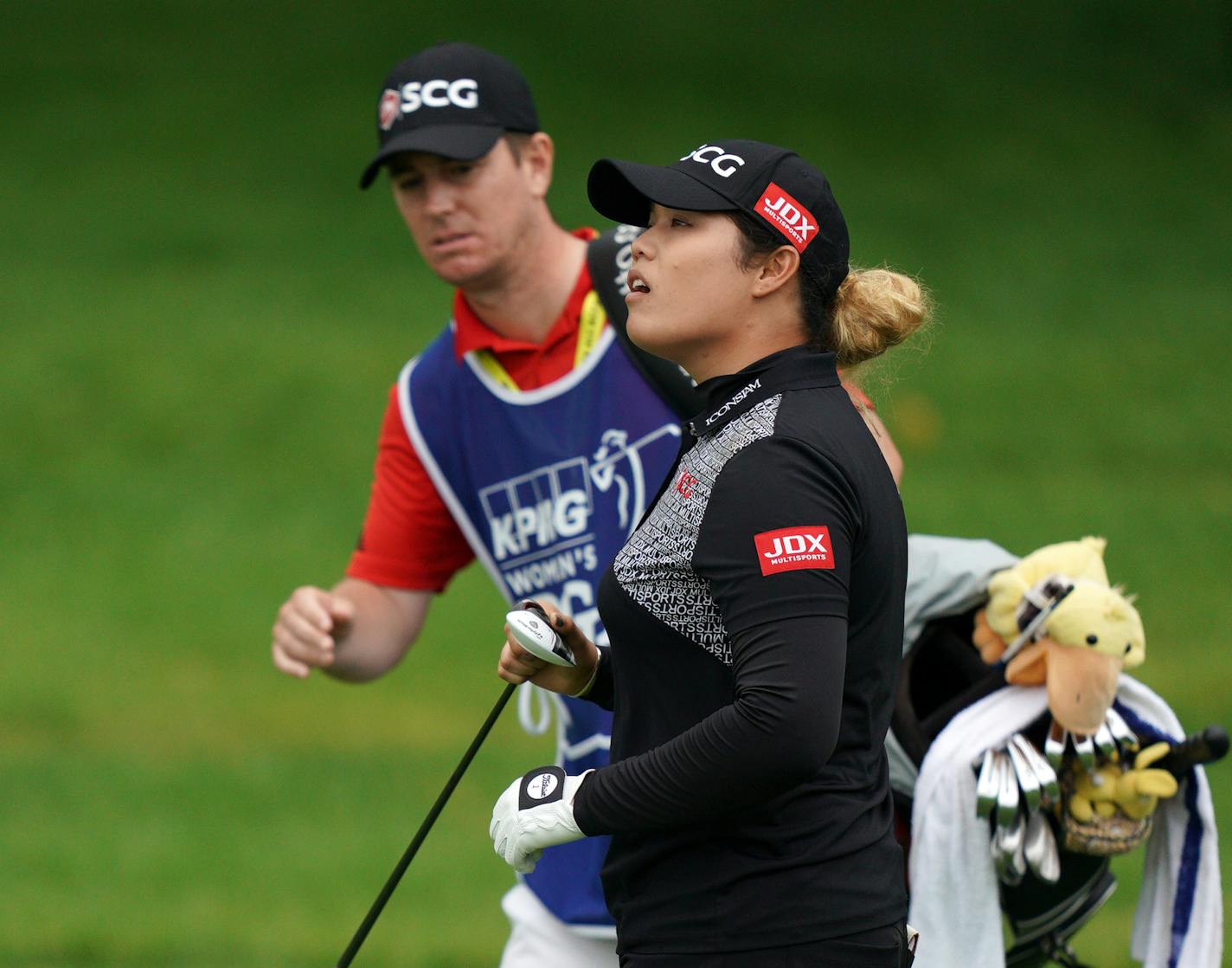 Ariya Jutanugarn looked to her ball after she teed off on the seventh hole Sunday. ] ANTHONY SOUFFLE • anthony.souffle@startribune.com Golfers took part in the final day of competition play during the KPMG Women's PGA Championship Tournament Sunday, June 23, 2019 at Hazeltine National Golf Club in Chaska, Minn.