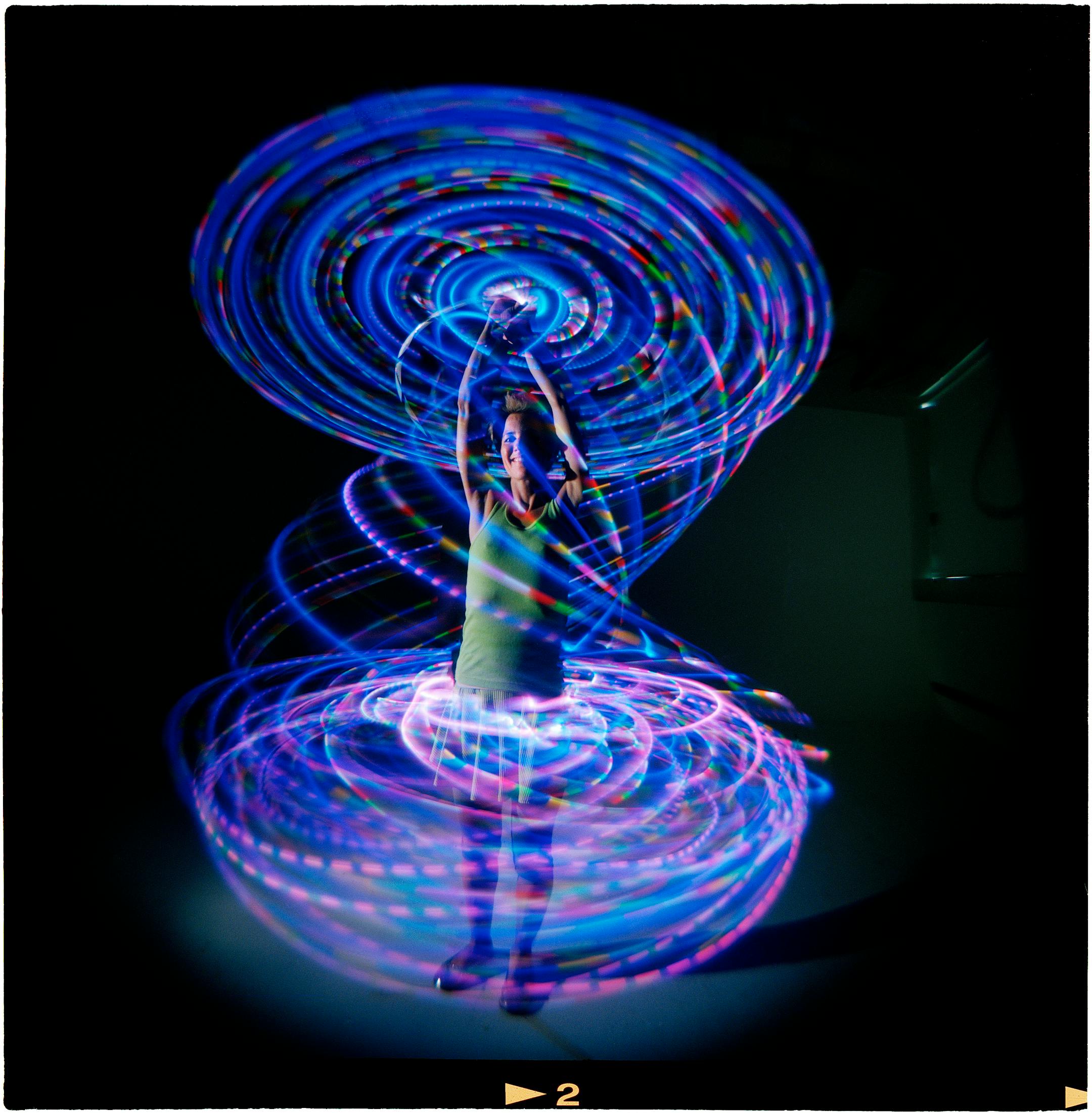 Jessica Bessette with her lighted hula hoop.