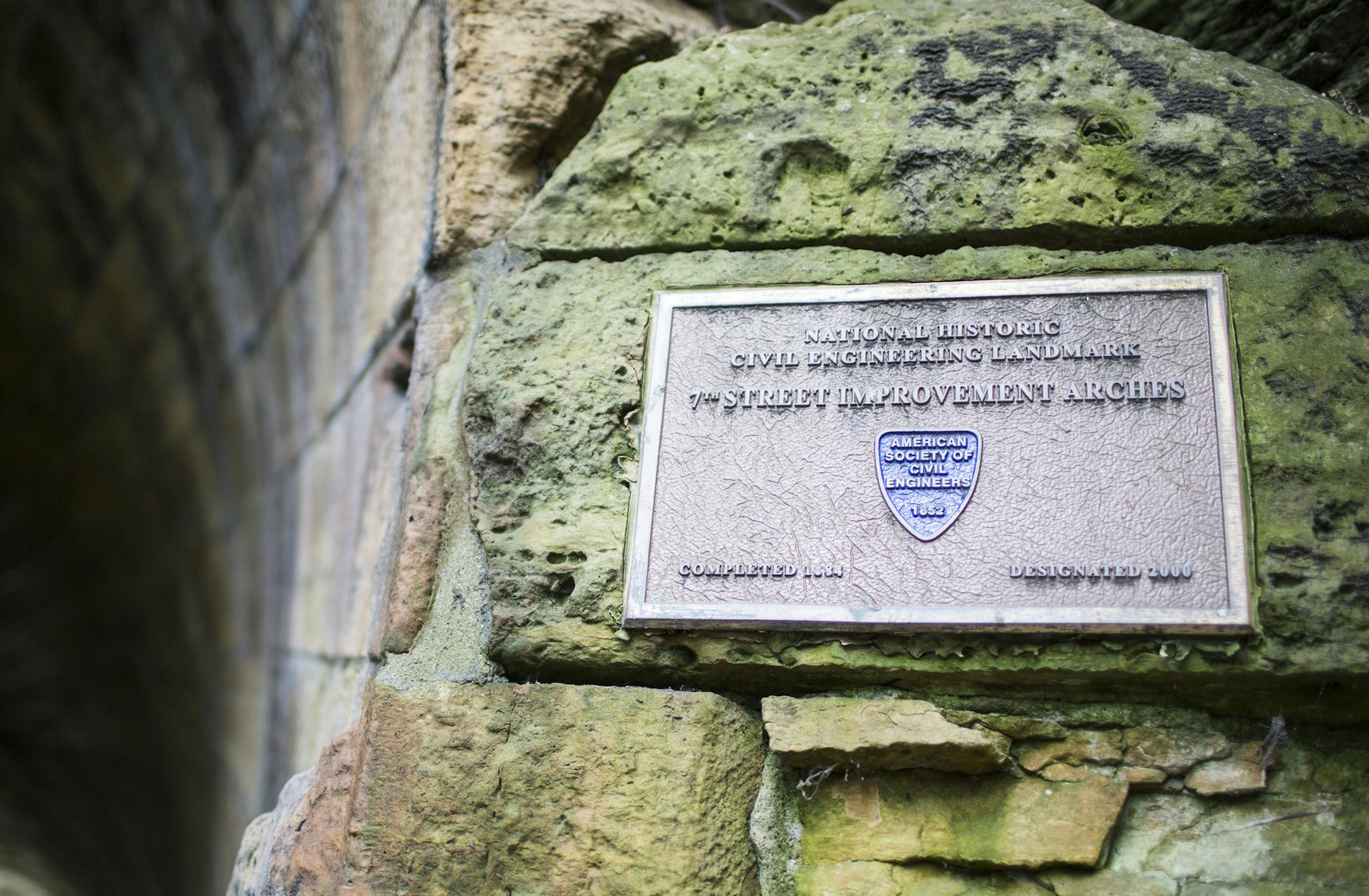The 7th Street bridge that goes over Swede Hollow Park in St. Paul is a National Historic Civil Engineering Landmark seen on Friday, August 28, 2015. ] LEILA NAVIDI leila.navidi@startribune.com / BACKGROUND INFORMATION: Community activists fear that plans for a new rapid busway or train from Forest Lake to Union Depot in downtown St. Paul could ruin Swede Hollow Park.