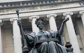 FILE - The statue of Alma Mater on the campus of Columbia University in New York, Oct. 10, 2007.