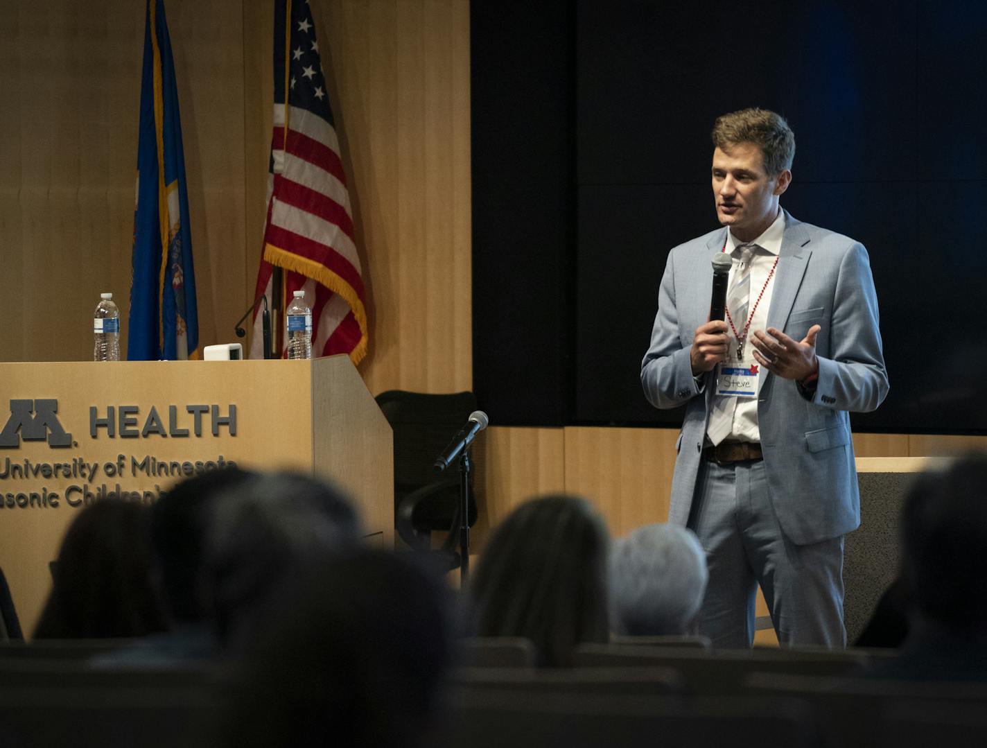 The Minnesota Talent and Recruiting Network (MNTRN) held a "Lunch and Learn" event, examining the impact of aging workforce trends on the state's employment and employers. In this photo, Steve Grove, the Commissioner of DEED, spoke about expanding employment opportunities statewide.