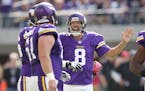 Minnesota Vikings quarterback Sam Bradford called a play during the first quarter as the Vikings took on the Houston Texans at US Bank Stadium, Sunday