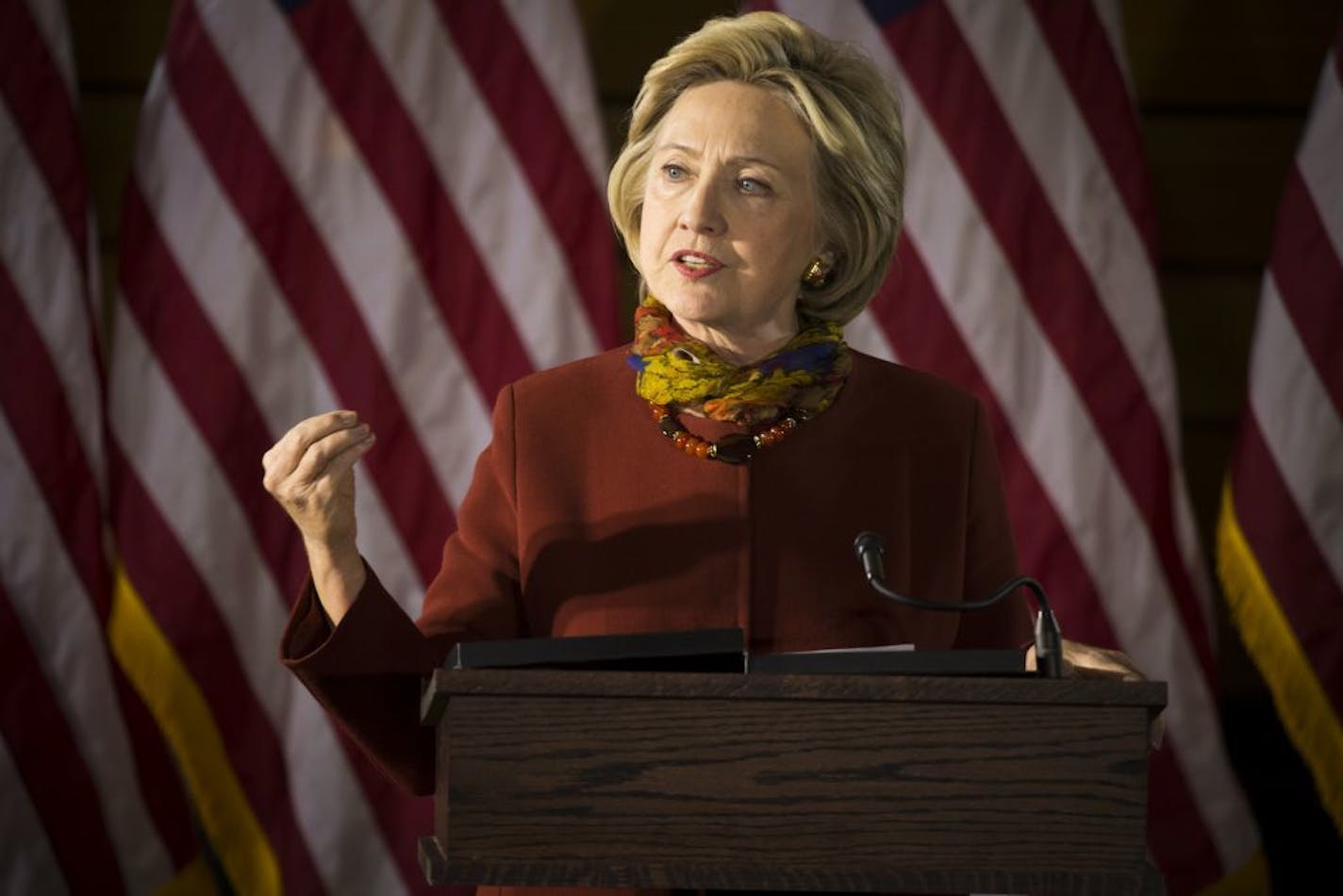 Presidential candidate Hillary Clinton spoke at the University of Minnesota McNamara Alumni Center on Tuesday, December 15, 2015, in Minneapolis, Minn.