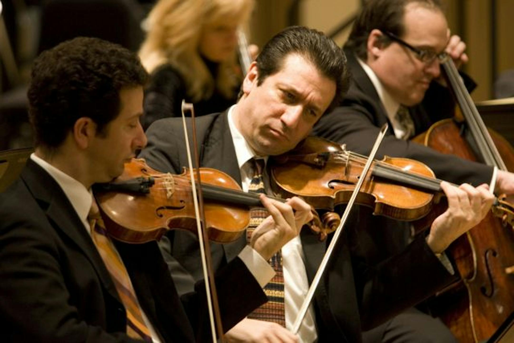 SPCO musicians Steven Copes, Ruggero Allifranchini and Ronald Thomas