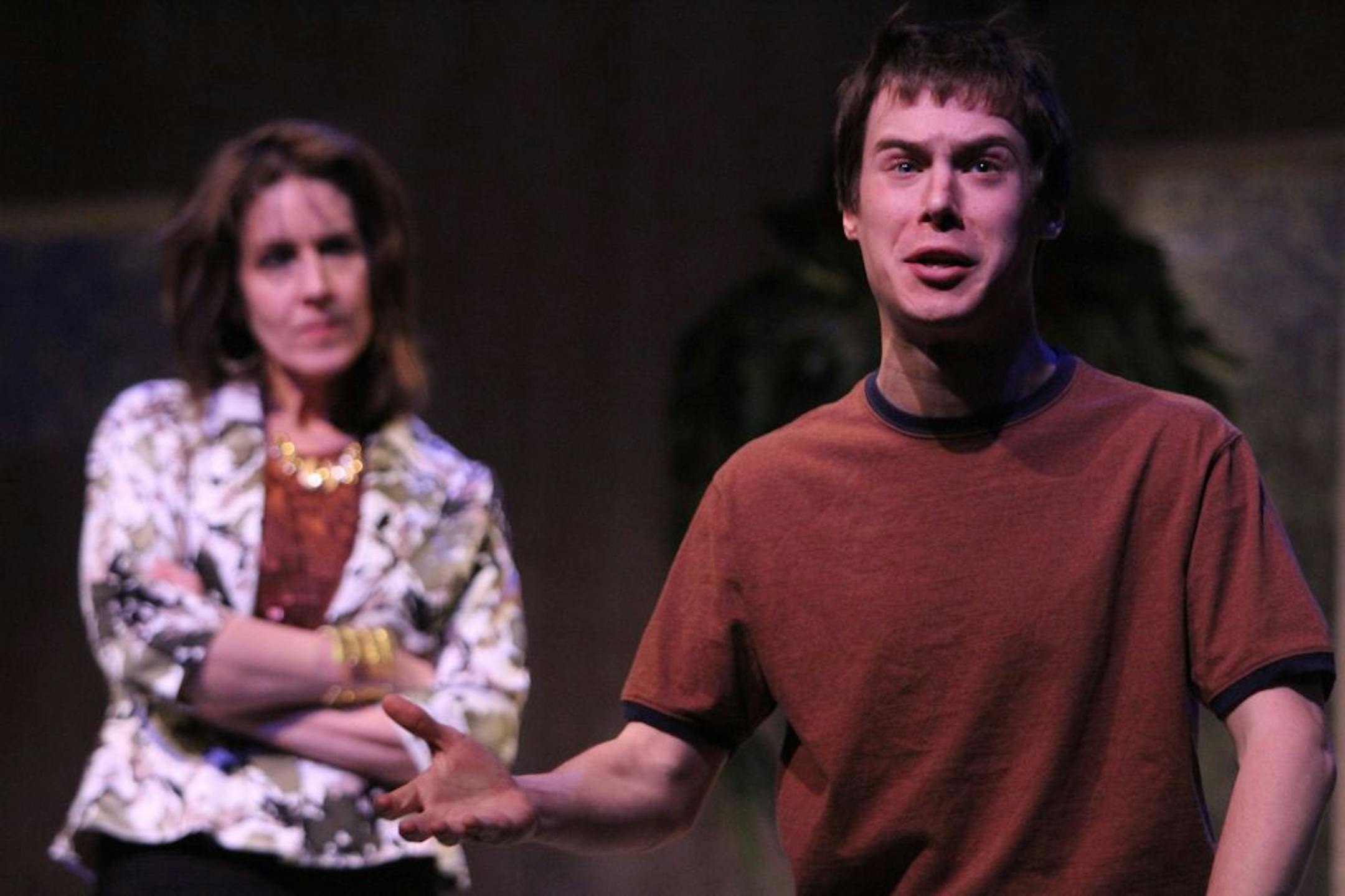 Sandra, played by Jennifer Blagen, and her son Jamie, played by Steven Lee Johnson, struggle with the truths they learn about each other in the play Beautiful Thing, opening soon at The Lab Theater.