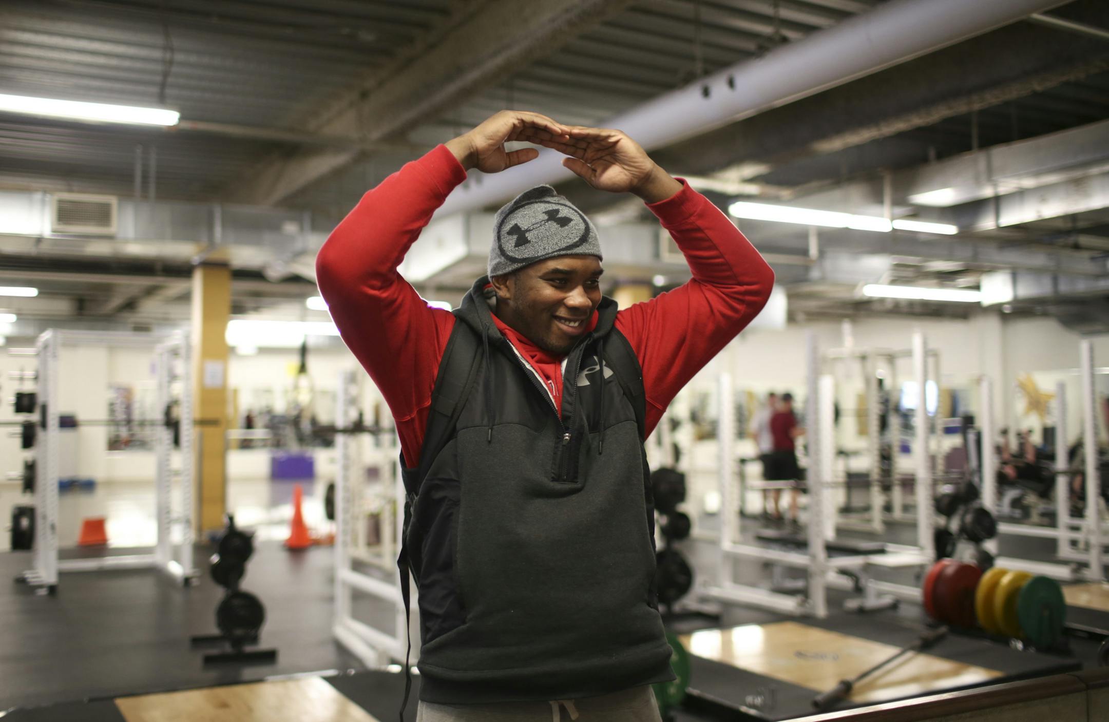 Jashon Cornell made the "O'' sign for Ohio State University during his last visit to the Cretin-Derham Hall weight room on Jan. 8. Cornell, the top football recruit in Minnesota's Class of 2015, graduated early from high school so he could enroll at Ohio State, home of college football's national champions, for the spring semester that began Jan. 12.
