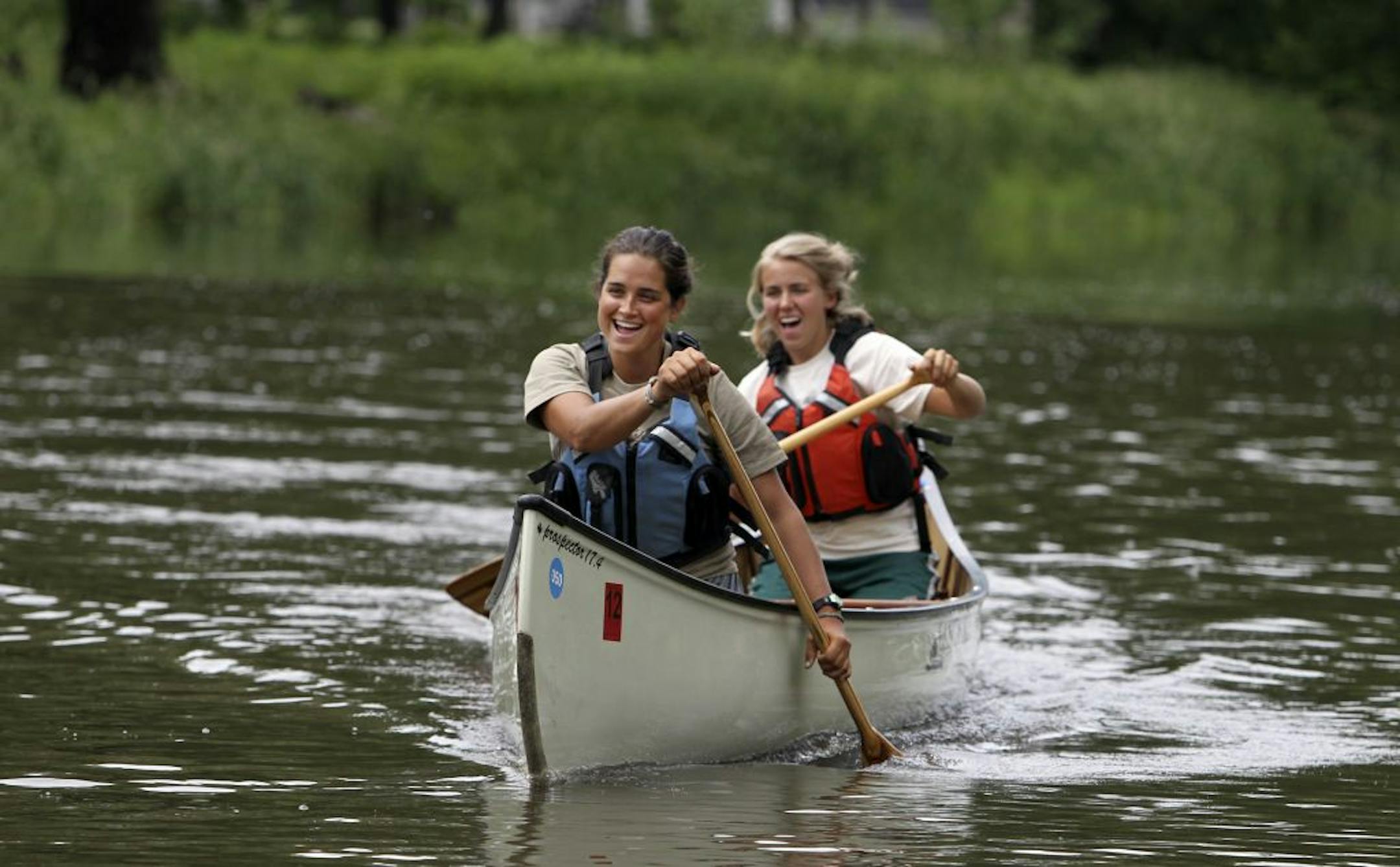 Two St. Olaf college grads have begun their 2,250 mile journey to be the first women to paddle from Minneapolis to Hudson Bay. Ann Raiho of Inver Grove Heights and Natalie Warren of Miami, FL, hope raise money for YMCA Camp Menogyn and inspire other young women to pursue their own adventures. Here, the women took the weekend to participate in a canoe race at Riverfest Rendezvous on the Chippewa River. Here, Warren, front, and Raiho canoed on the Chippewa. The women took the weekend to participat