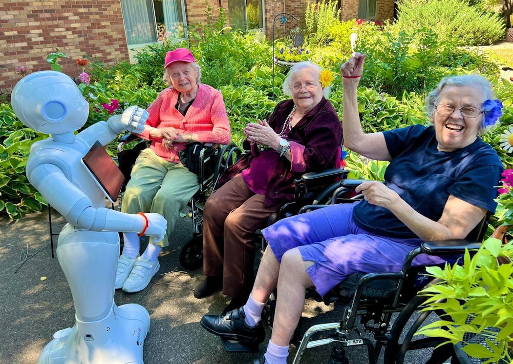 Pepper the robot can dance, speak limited words and keep clients company at the Estates at Roseville nursing home.