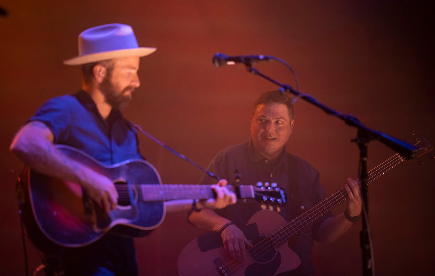 Dave Simonett, left, and Tim Saxhaug played one of their first post-quarantine gigs last year in Pelham, Tenn.