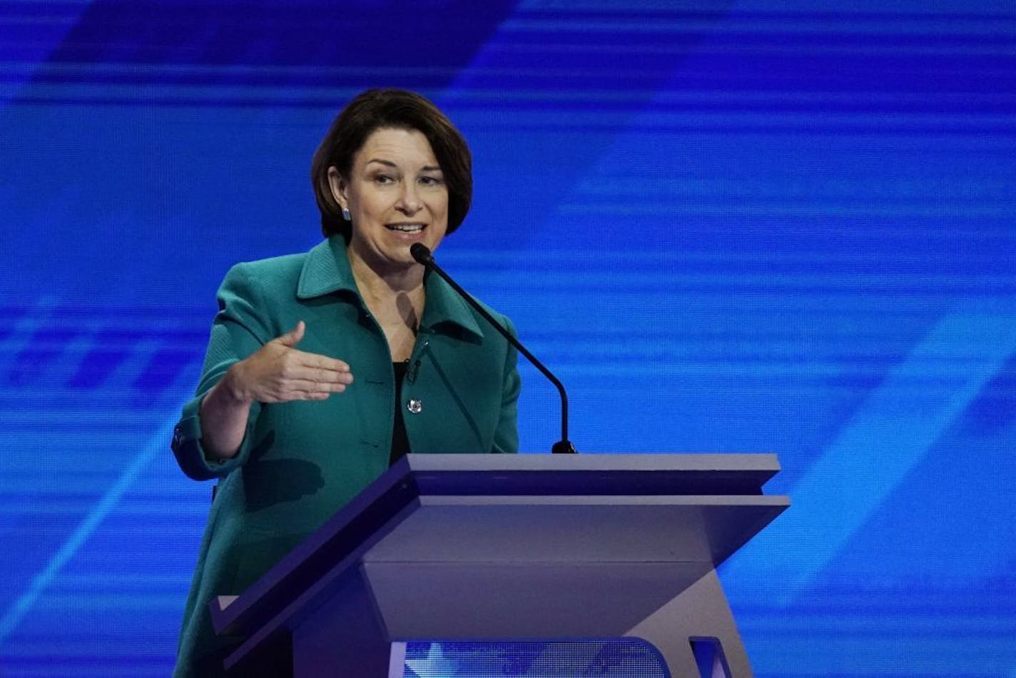 Democratic presidential candidate Sen. Amy Klobuchar, D-Minn., answers a question Thursday, Sept. 12, 2019, during a Democratic presidential primary debate hosted by ABC at Texas Southern University in Houston.