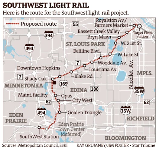 Southwest light-rail route