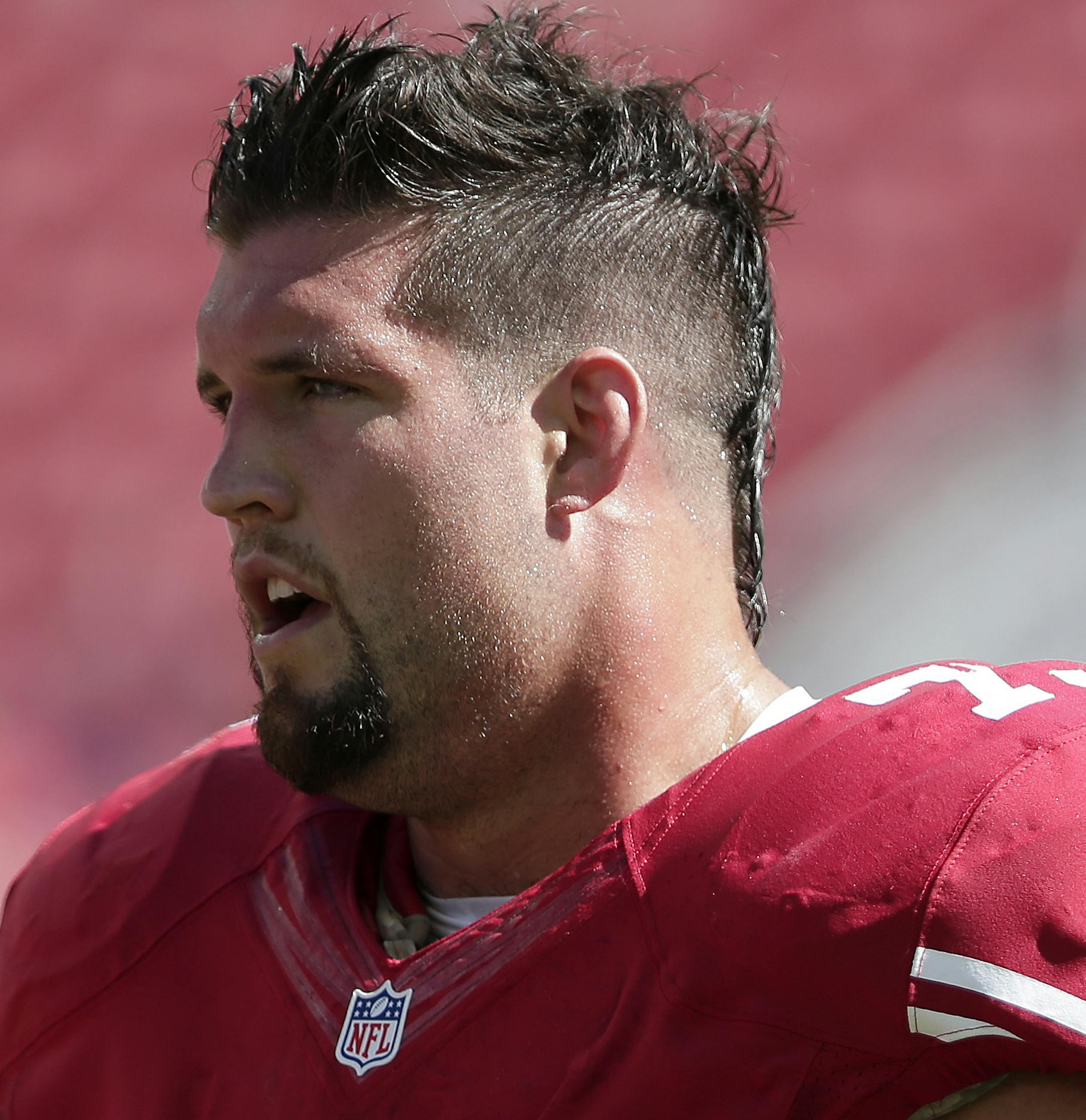 San Francisco 49ers offensive tackle Alex Boone (75) warms up before an NFL football game against the Kansas City Chiefs in Santa Clara, Calif., Sunday, Oct. 5, 2014. (AP Photo/Marcio Jose Sanchez) ORG XMIT: FXN
