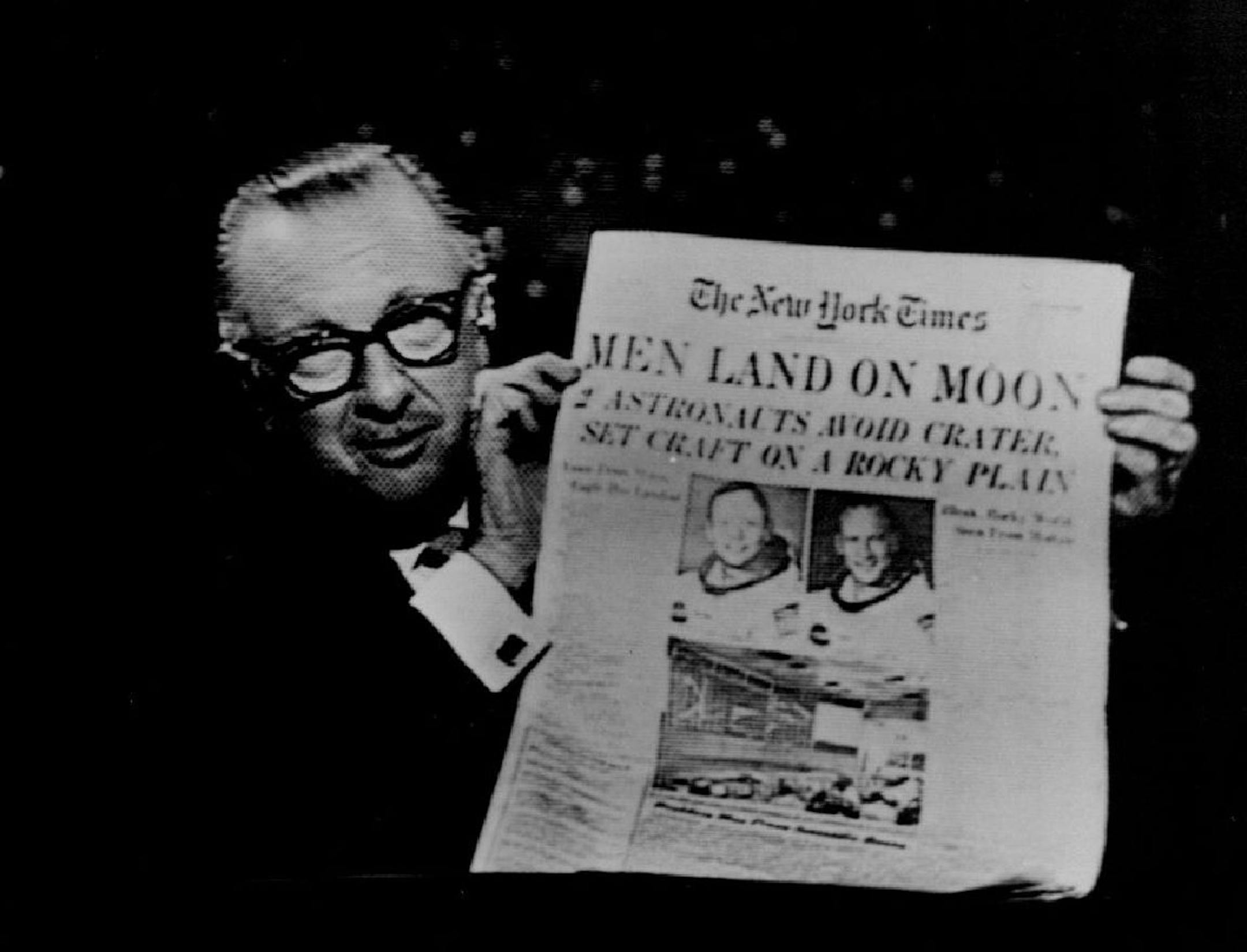 By the time astronauts Neil Armstrong and Edwin E. Aldrin Jr. landed on the moon in July 1969, broadcaster Walter Cronkite was considered an authority on the space program. But his reaction at the moment was unadorned: "Whew, boy!" and later "My golly."