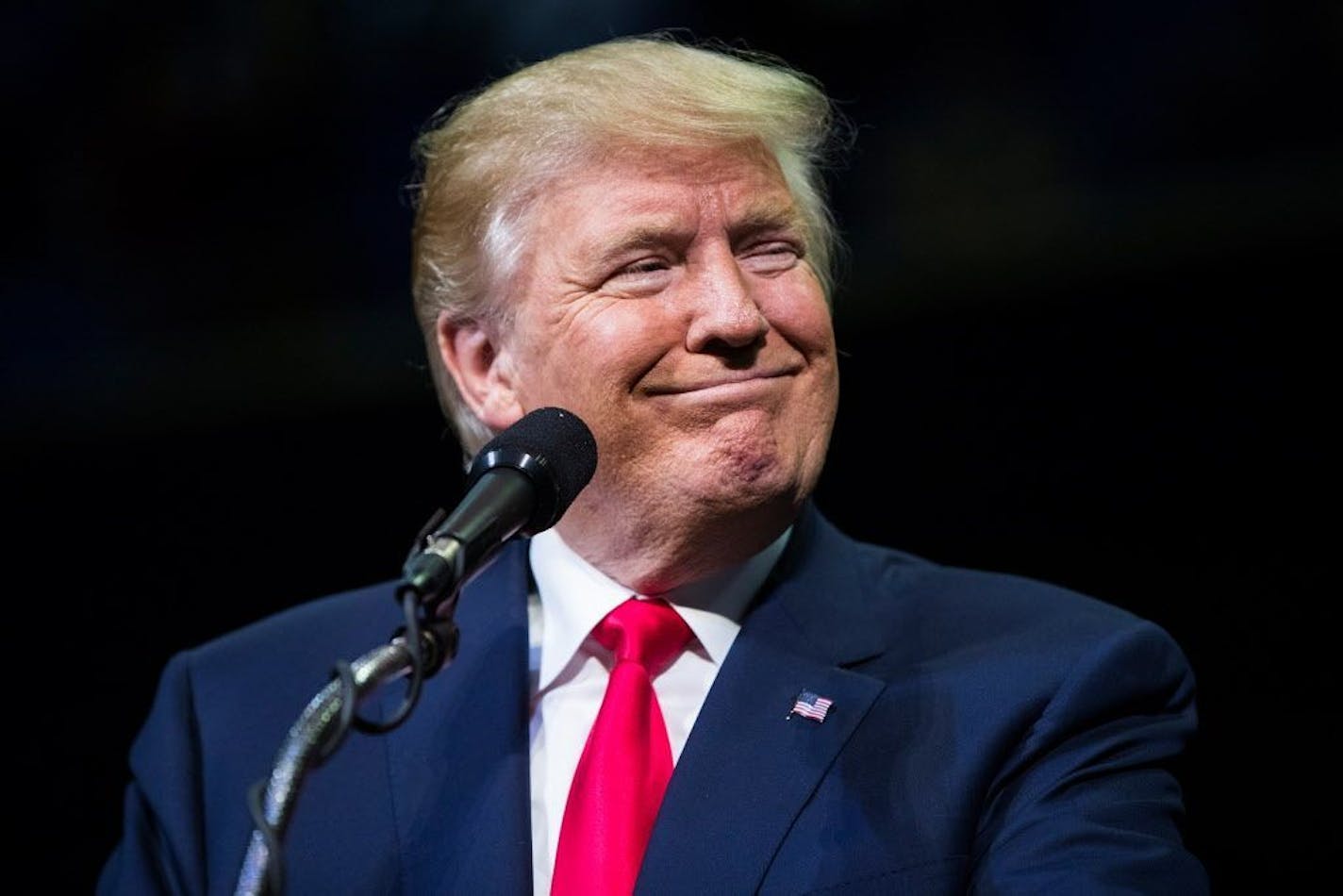 Republican Presidential nominee Donald J. Trump looks on during a rally at Mohegan Sun Arena in Wilkes-Barre Twp., Pa. on Monday, Oct. 10, 2016.