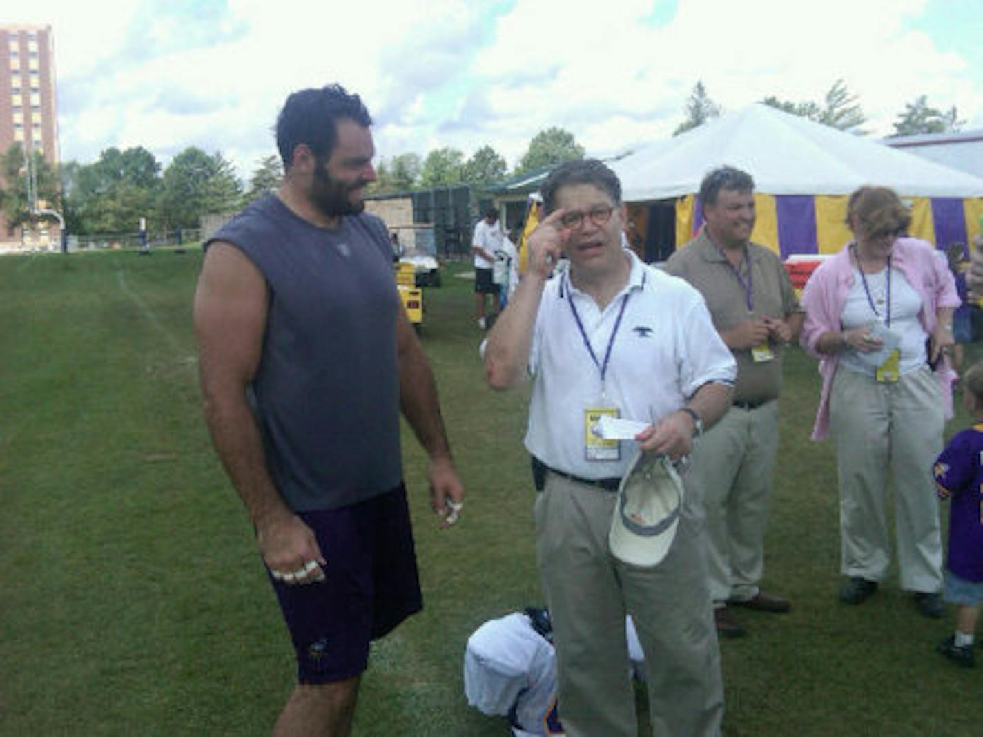 Sen. Al Franken, a lifelong Vikings fan, made an appearance at training camp in Mankato.