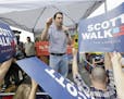 Republican presidential candidate, Wisconsin Gov. Scott Walker, speaks during a visit to the Iowa State Fair, Monday, Aug. 17, 2015, in Des Moines, Io