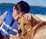 Therapy dog Gus with Gavin Brandenburg