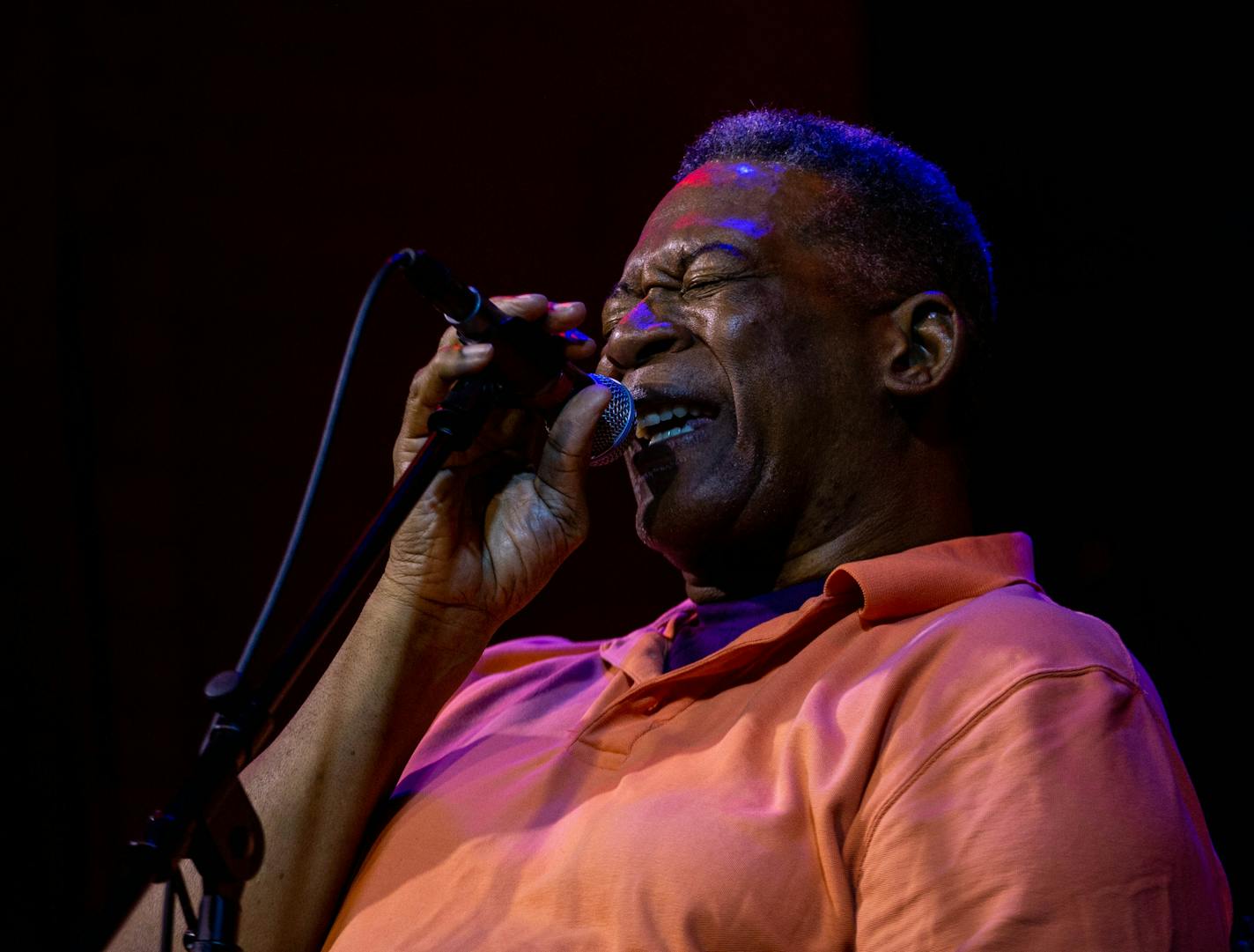 Big George Jackson performs at the KFAI Theater Stage. ] NICOLE NERI • nicole.neri@startribune.com BACKGROUND INFORMATION: The ninth annual Roots, Rock & Deep Blues Festival at The Hook and Ladder Theater & Lounge Saturday, July 13, 2019.