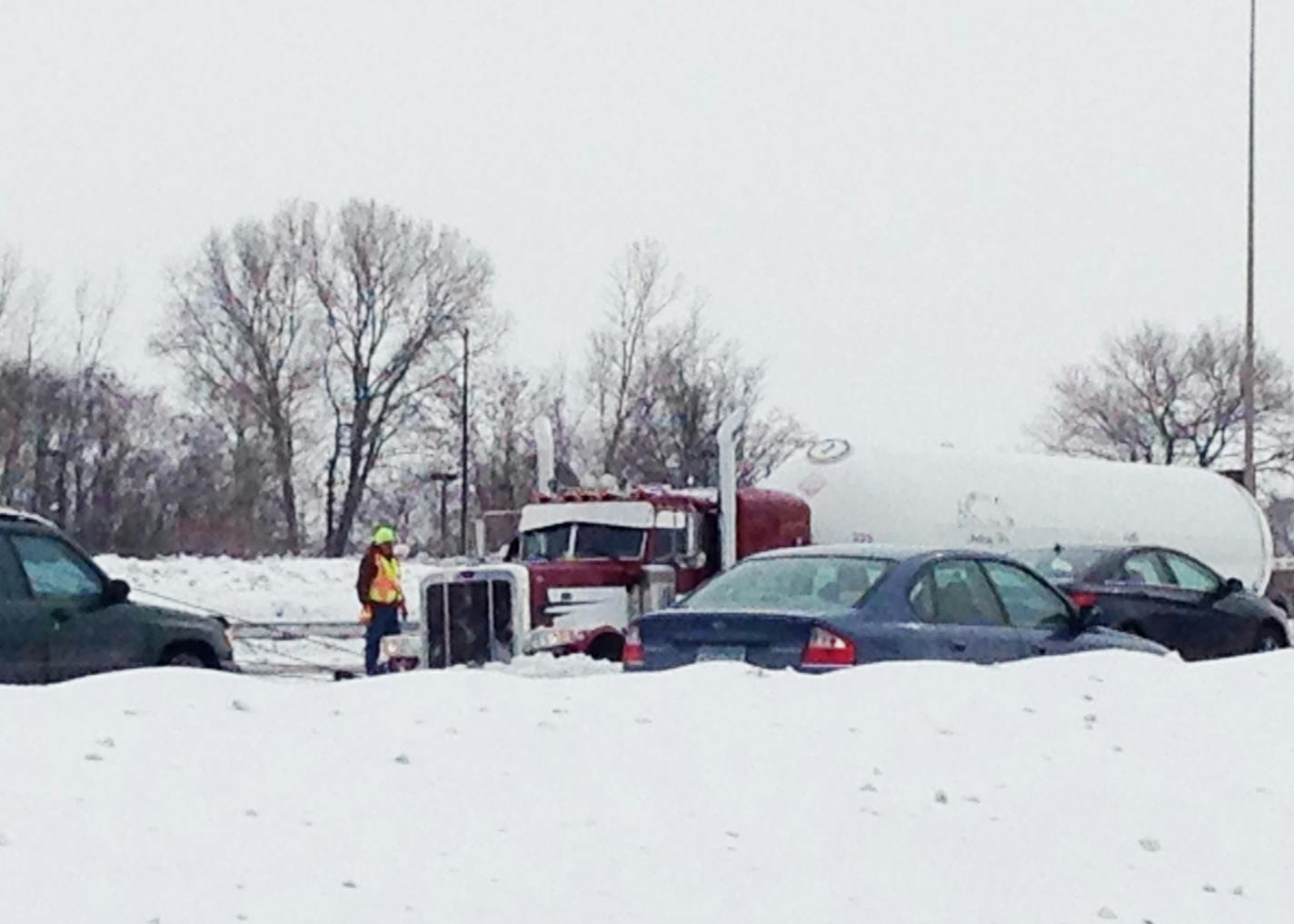 Vehicles are backed up on I-35 north of Highway 50 near Lakeville after a chain-reaction crash closed northbound traffic Friday, Feb. 28, 2014.