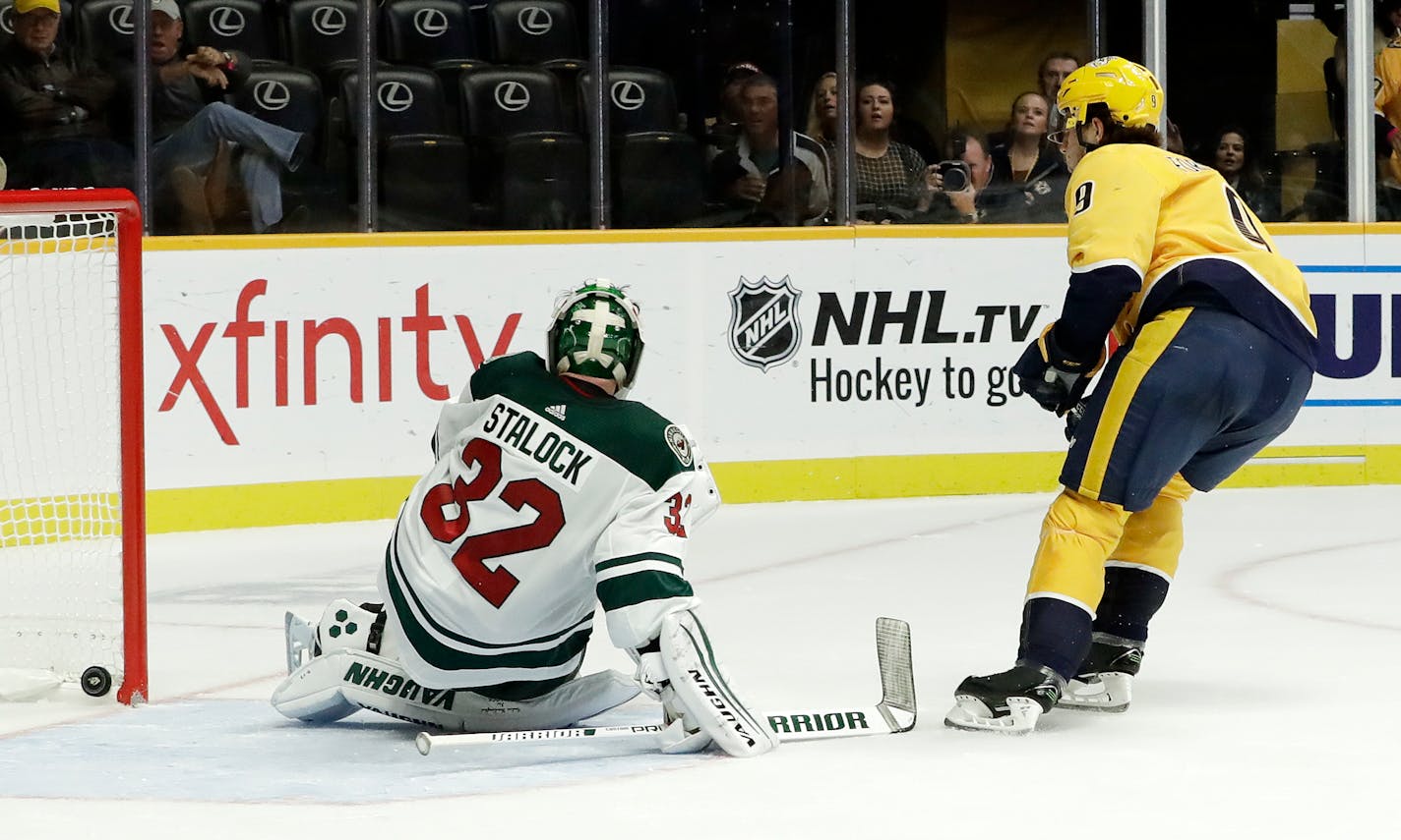 Predators left winger Filip Forsberg scored against Wild goaltender Alex Stalock in the second period Monday.