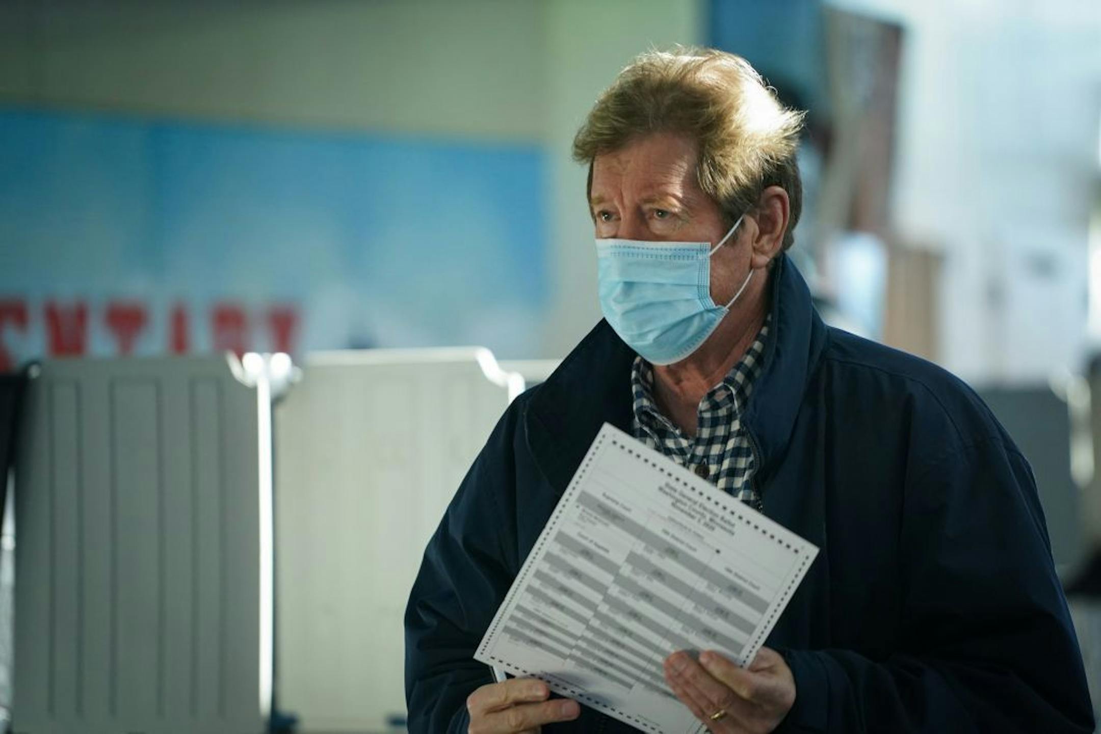 Jason Lewis cast his vote at Liberty Ridge Elementary in Woodbury, Minnesota's 2nd congressional district on Tuesday morning, Nov. 3, 2020. Lewis is running for a Senate seat against Democratic incumbent Tina Smith.