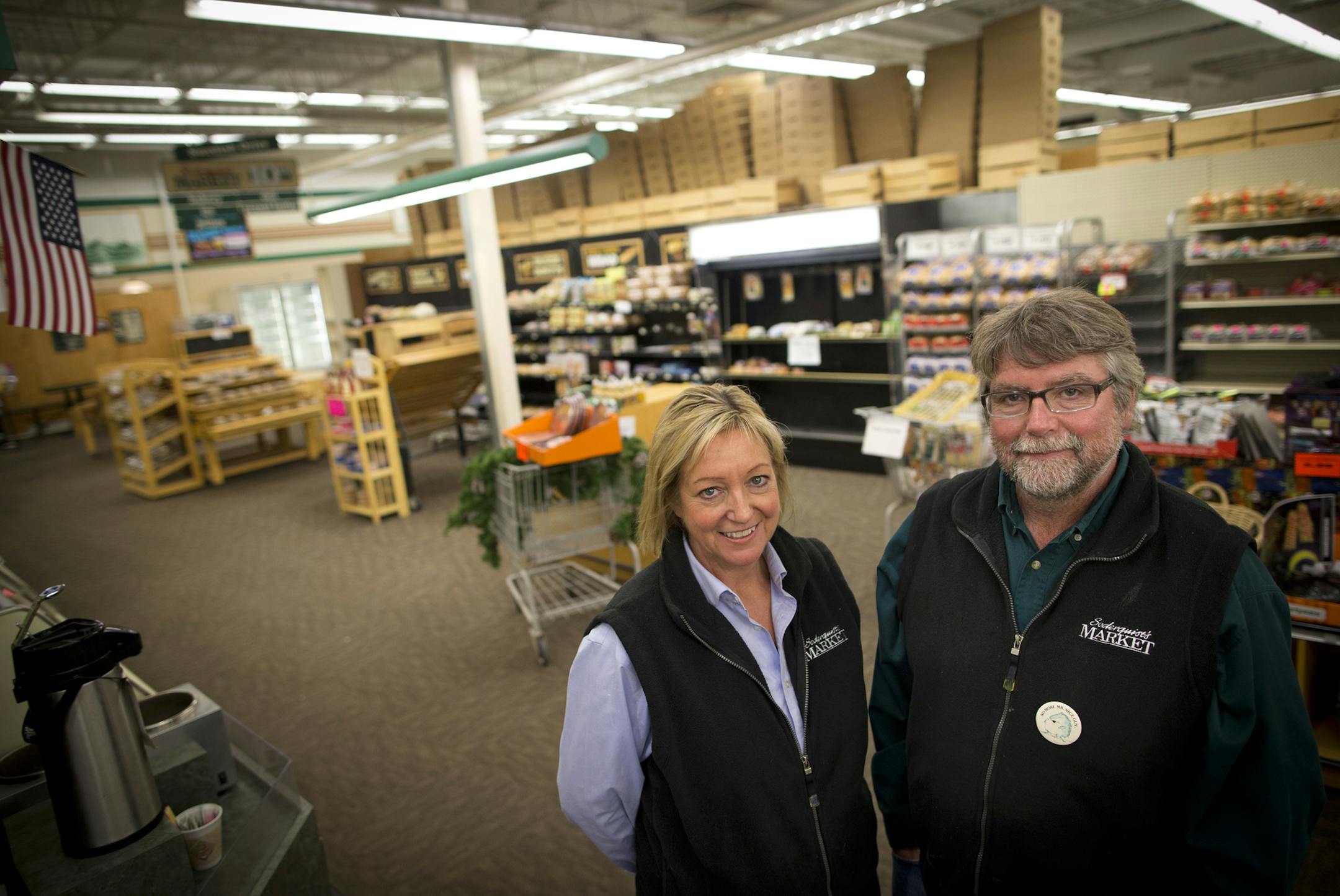 Cheryl (Soderquist) Sauter and her brother Mark Soderquist are the current owners of the family grocery store Soderquist's that will be closing its doors soon. They were photographed on Wednesday, October 23, 2013, in Ham Lake, Minn. ] RENEE JONES SCHNEIDER &#x201a;&#xc4;&#xa2; reneejones@startribune.com