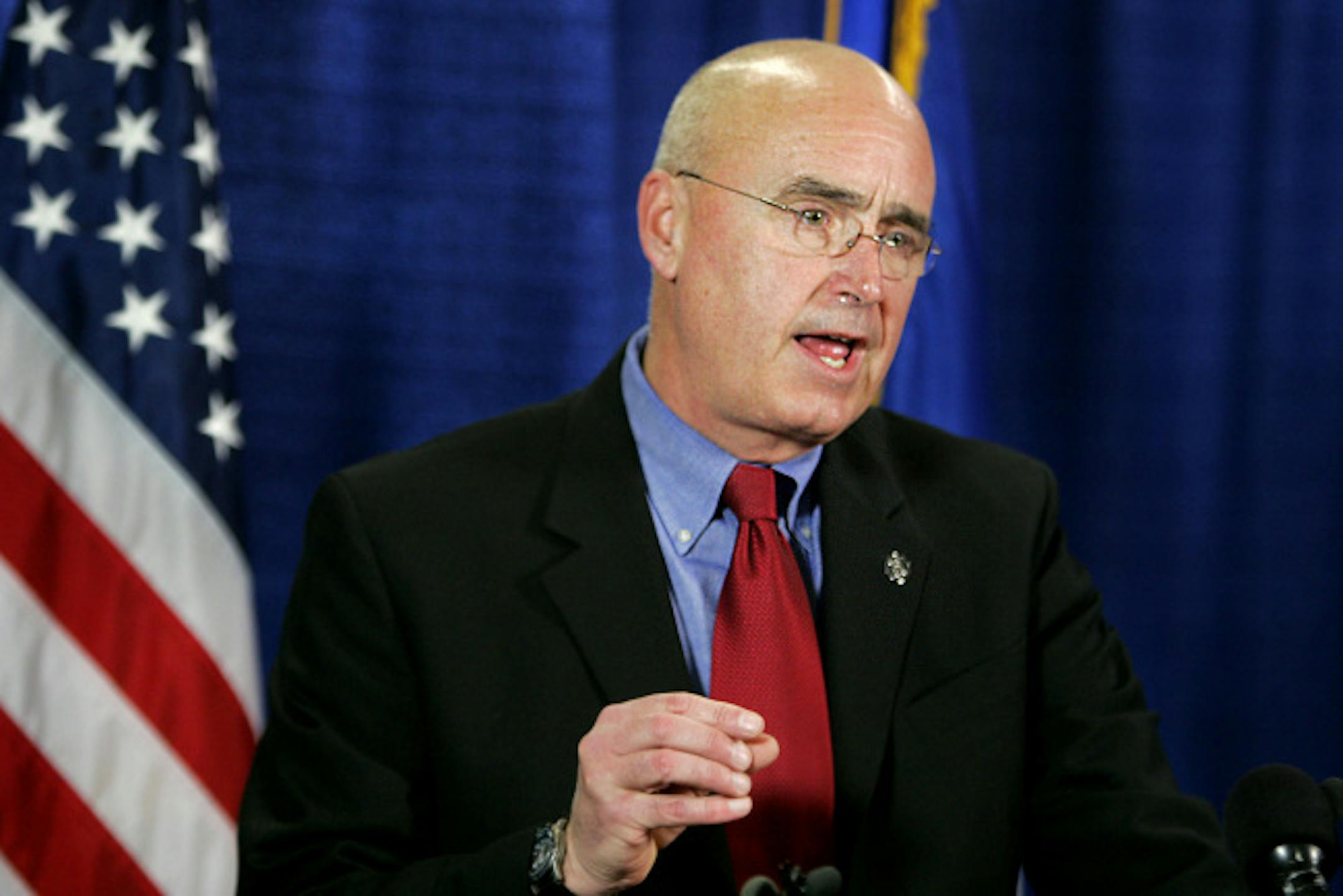 Fritz Knaak, senior counsel for Sen. Norm Coleman's re-election campaign, spoke about the recount procedures during a press conference in St. Paul Tuesday, Nov. 11, 2008.