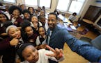 Language arts teacher Abdul Wright took a selfie with his Best Academy eighth-graders on Monday after winning the 2016 Minnesota Teacher of the Year a