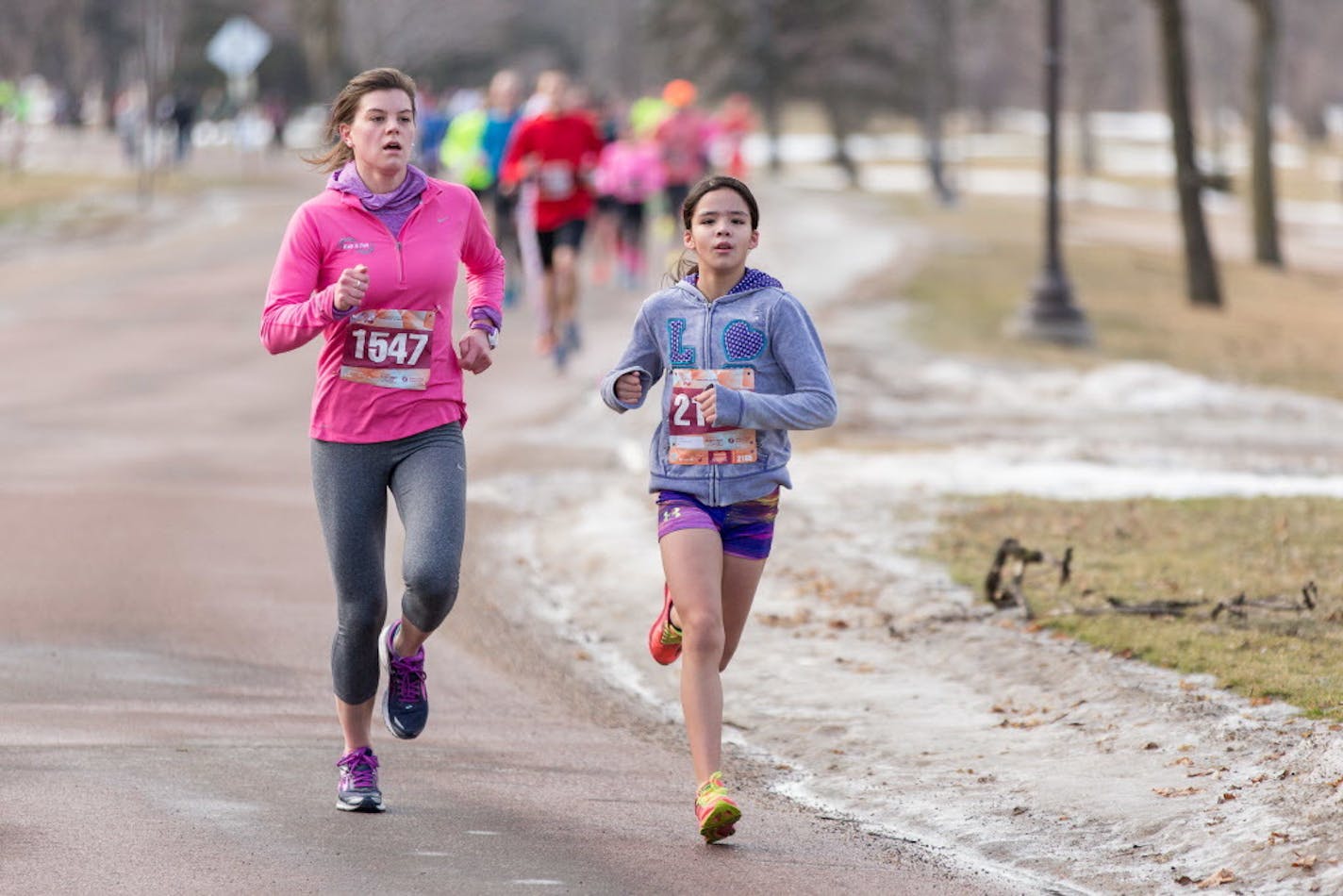 Daisy Islas, right, cruised to a 19:33 time in the Valentine&#x2019;s Day TC 5K in Minneapolis in February.