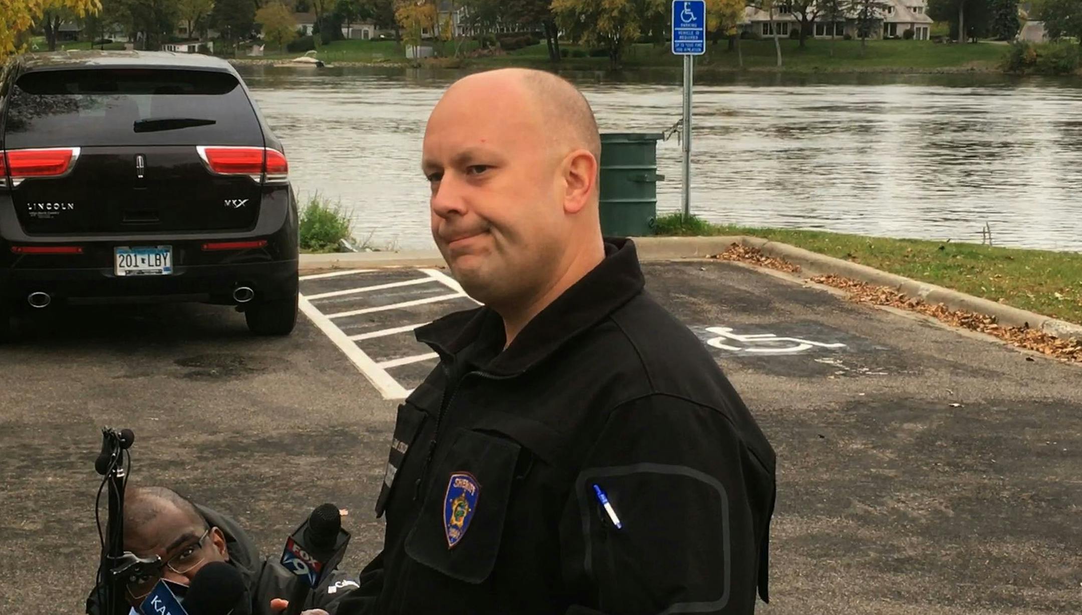 Lt. Brent Erickson of the Anoka County Sheriff�s Office during a press conference about the victims of a small-plane crash in the Mississippi River in Ramsey .
