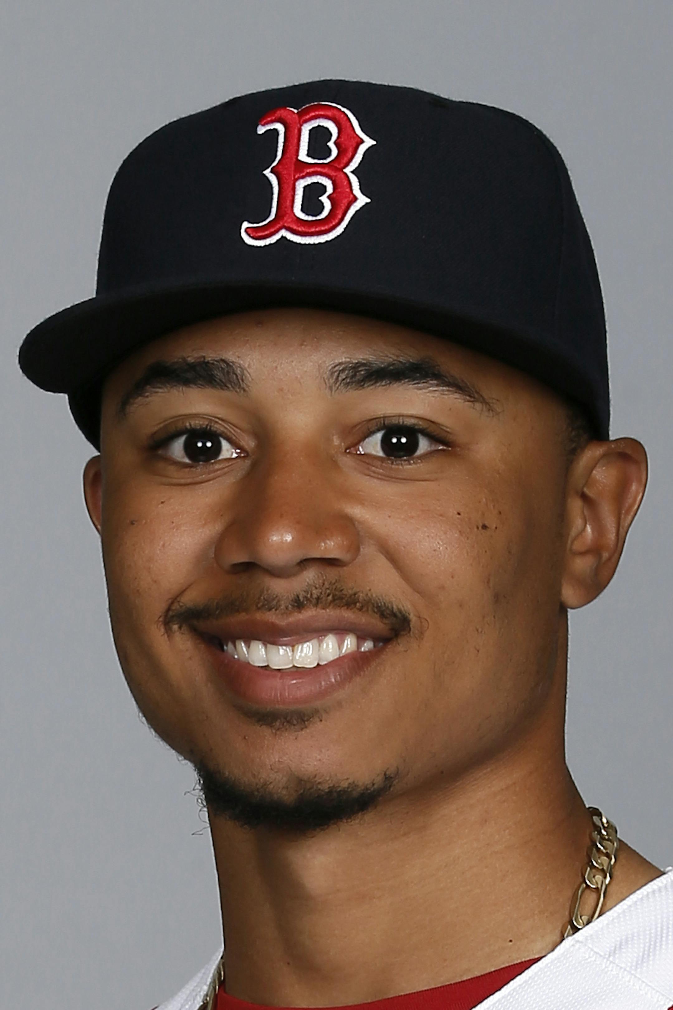 This is a 2015 photo of Mookie Betts of the Boston Red Sox baseball team. This image reflects the Red Sox active roster as of Sunday March 1, 2015, when this image was taken. (AP Photo/Tony Gutierrez)