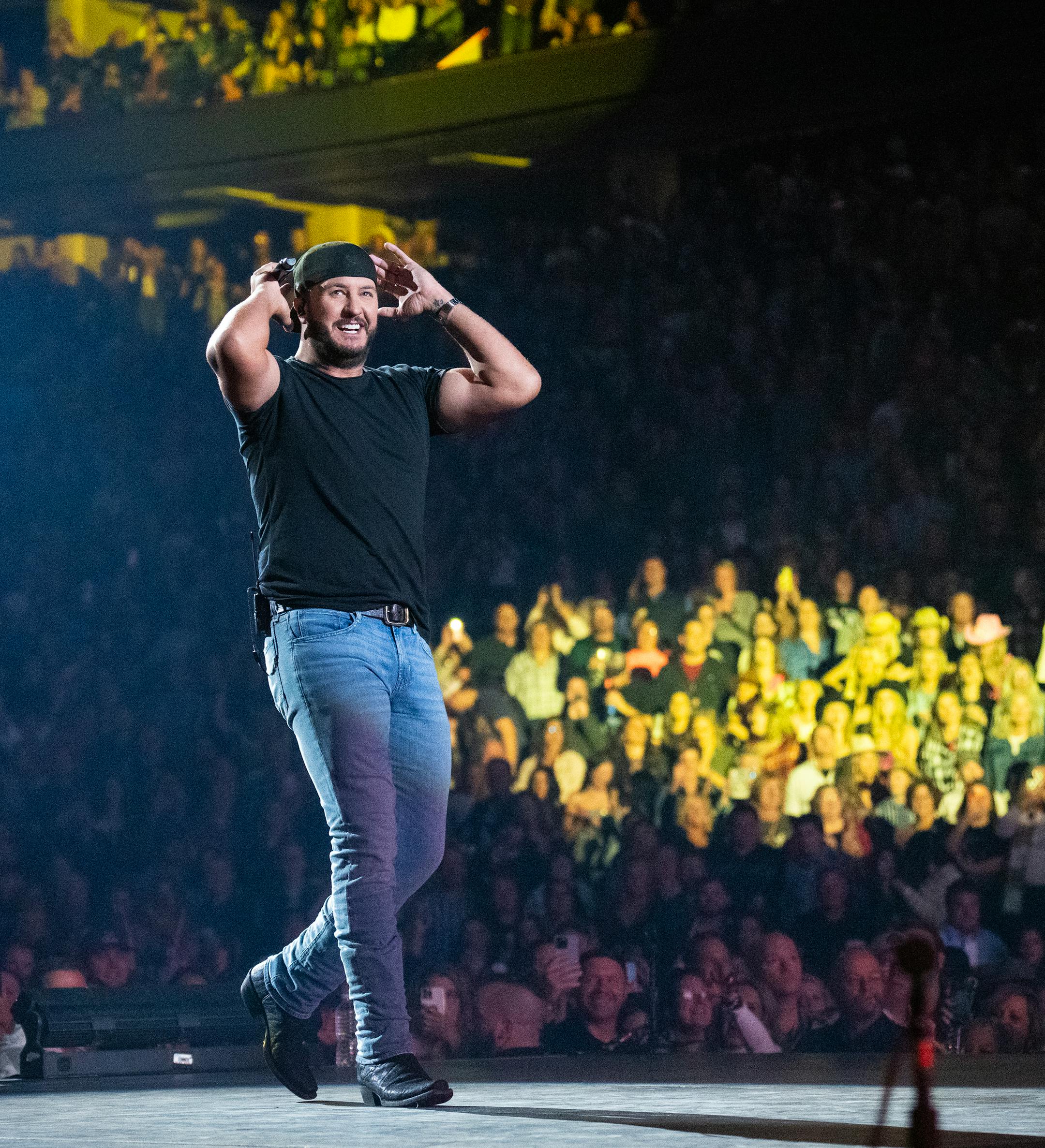 Luke Bryan performs at the Xcel Energy Center in St. Paul, Minn., on Saturday, Oct. 14, 2023.