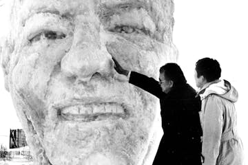 January 27, 1978 Japanese Snow Sculptors Depict HHH Tomoo Horikita, left, and Koichi Tada, members of a seven-man group of snow sculptors from Sapporo