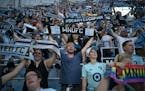 Loons fans sang "Wonderwall" after their team's win Sunday afternoon. ] JEFF WHEELER &#x2022; jeff.wheeler@startribune.com Minnesota United defeated R