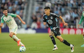 Minnesota United's Joaquin Pereyra pushes upfield Saturday against Austin at Allianz Field.