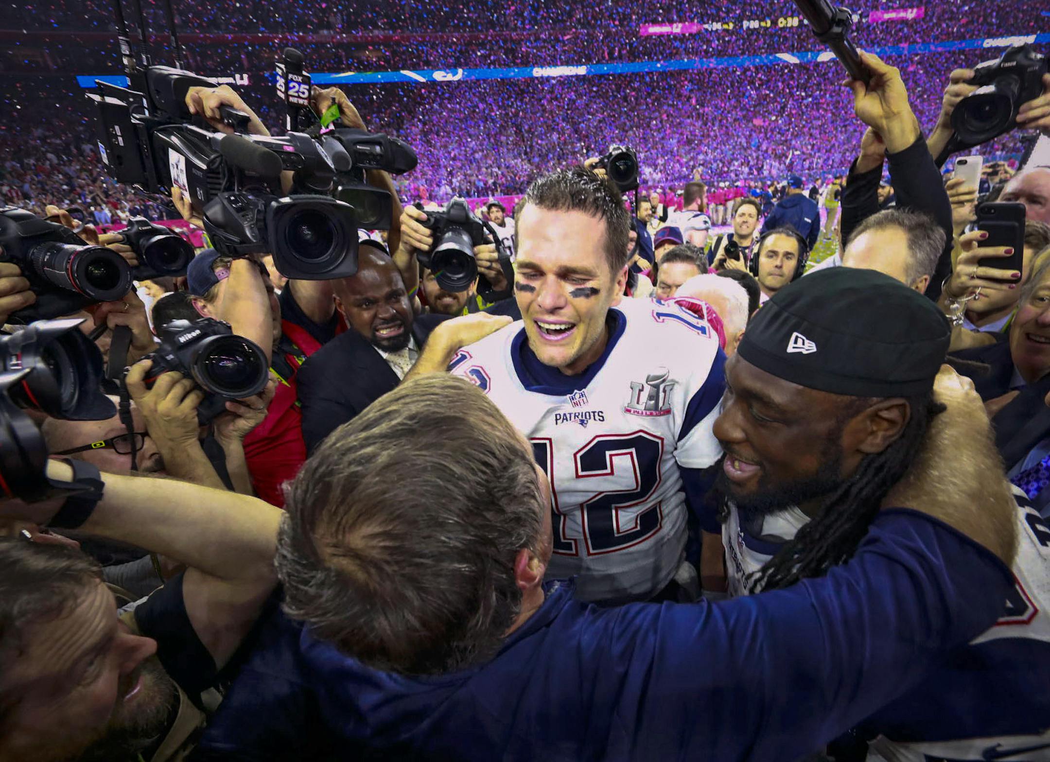 Game MVP Tom Brady, coach Bill Belichick and veteran running back LeGarrette Blount reveled in the aftermath of winning Super Bowl LI in overtime, a victory that featured key contributions from many unheralded Patriots.