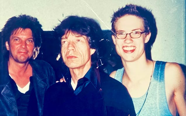 From left, Billy Larson, Mick Jagger and Jonny Lang in 1999 backstage at a Rolling Stones concert.