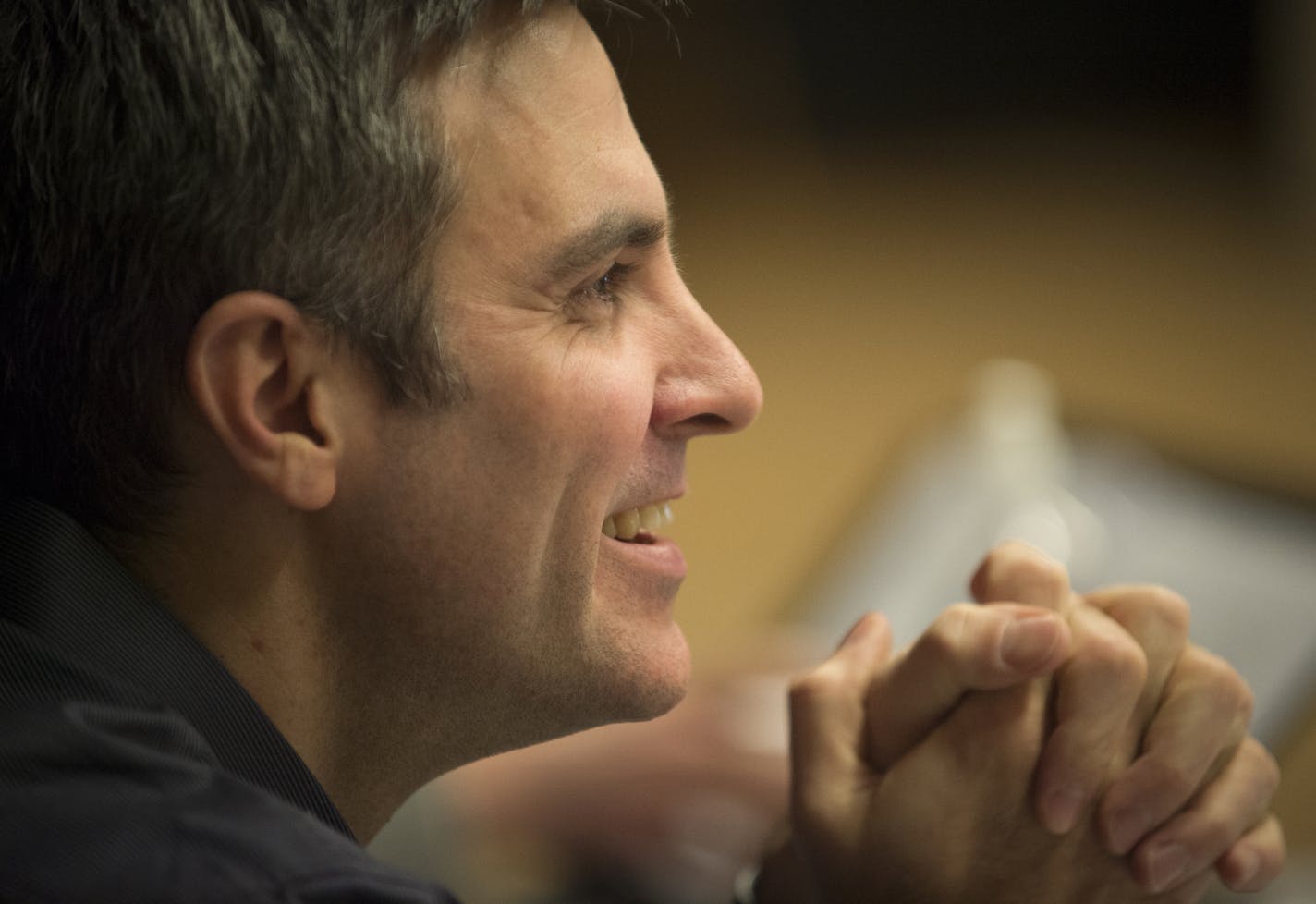 Composer Kevin Puts enjoyed a moment in rehearsal at the Minnesota Opera Center.