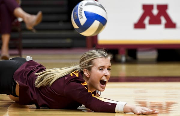 Gophers defensive specialist CC McGraw, shown in a match earlier this month vs. Purdue.