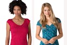 Athletic-wear company Toad&Co makes jersey dresses Rosemarie ($56.99), left, and Muse ($59.99).