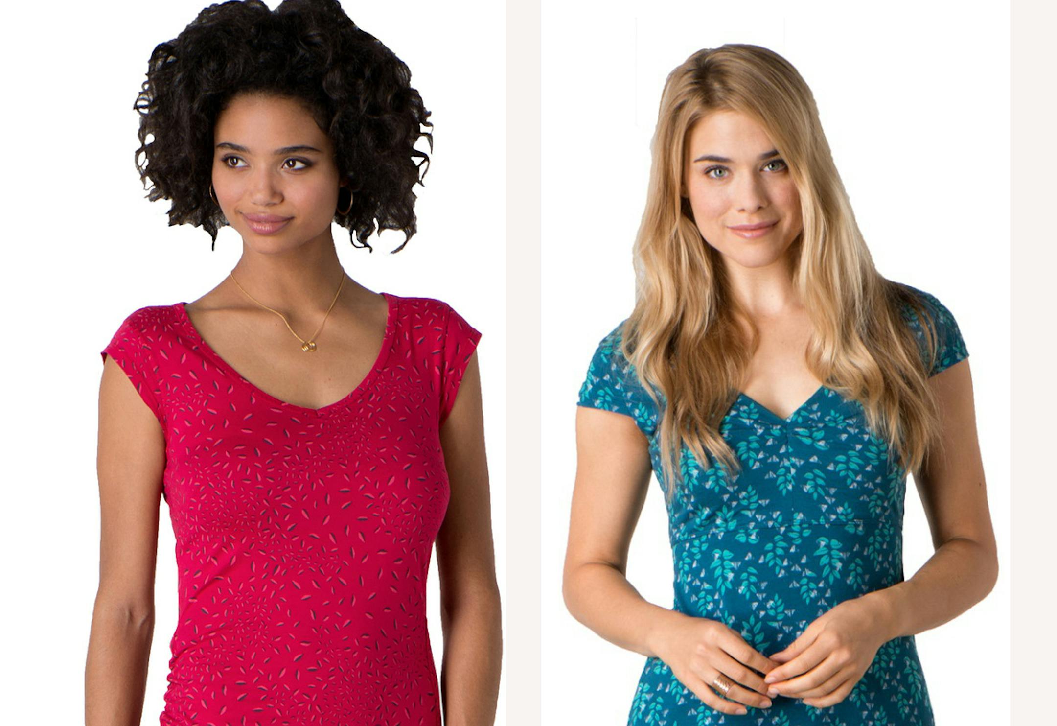 Athletic-wear company Toad&Co makes jersey dresses Rosemarie ($56.99), left, and Muse ($59.99).
