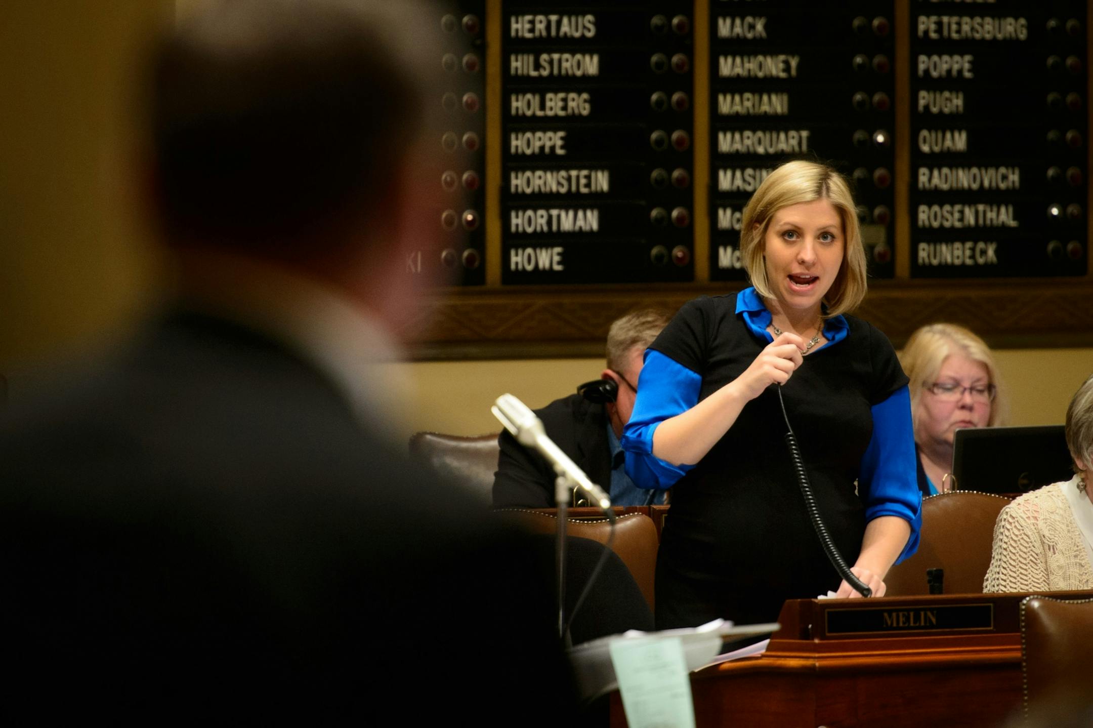 Rep. Carly Melin defended her medical marijuana bill on the House floor which faced 46 amendments.