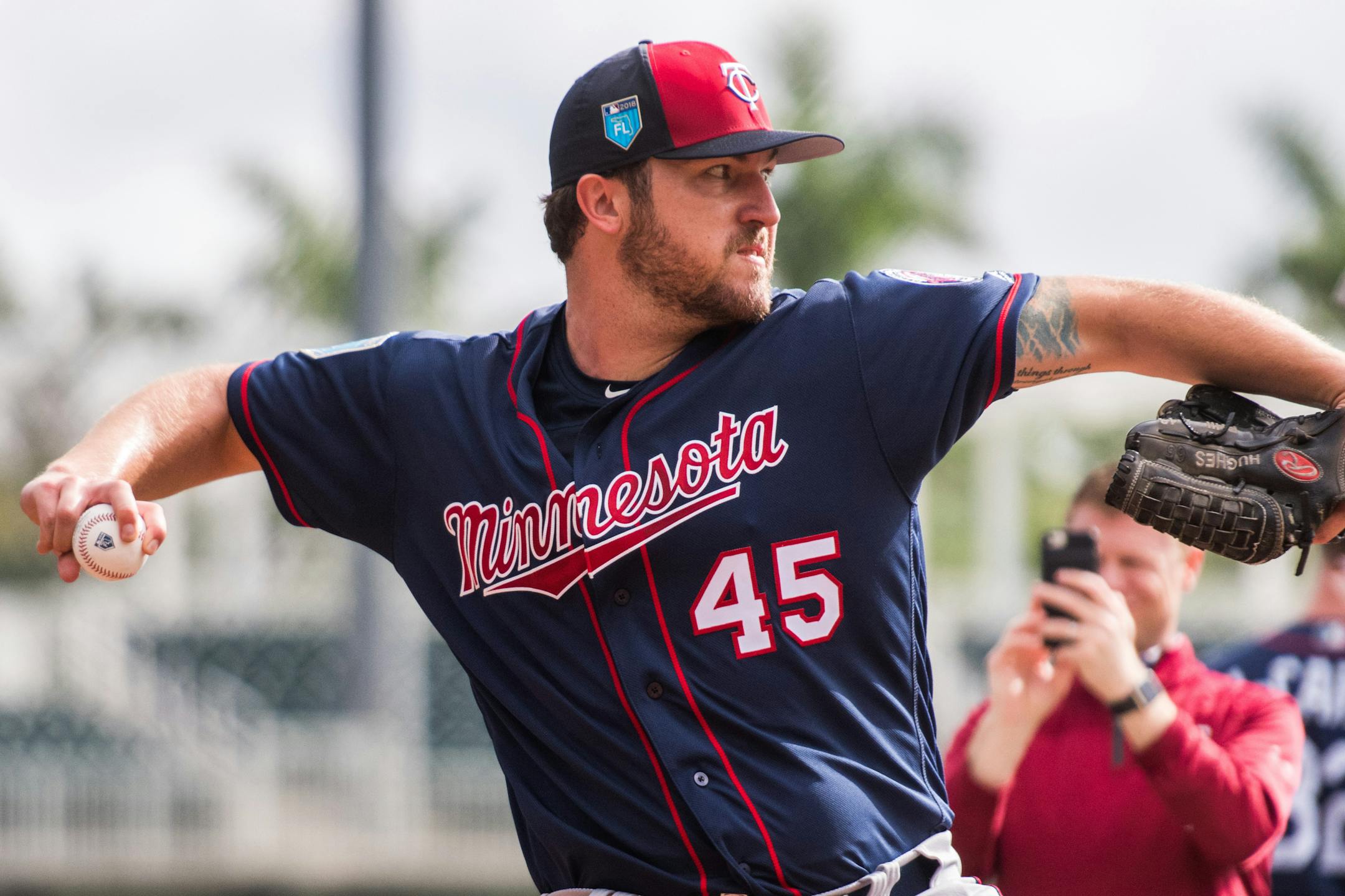 Twins pitcher Phil Hughes worked out during spring training.