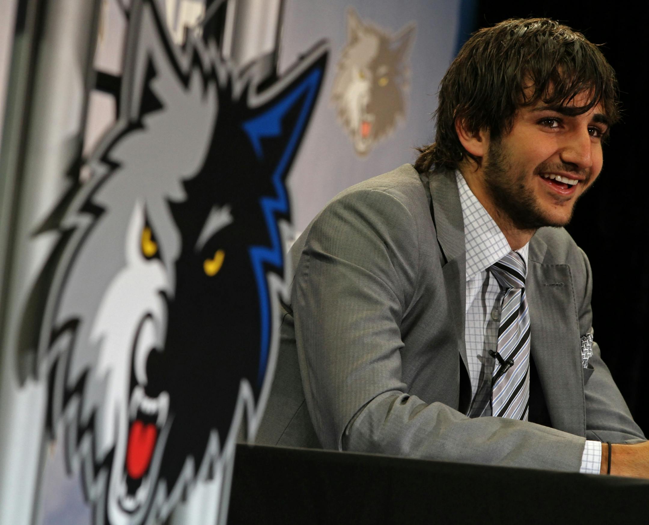 Minnesota Timberwolves Ricky Rubio was all smiles during his first press conference with the team.