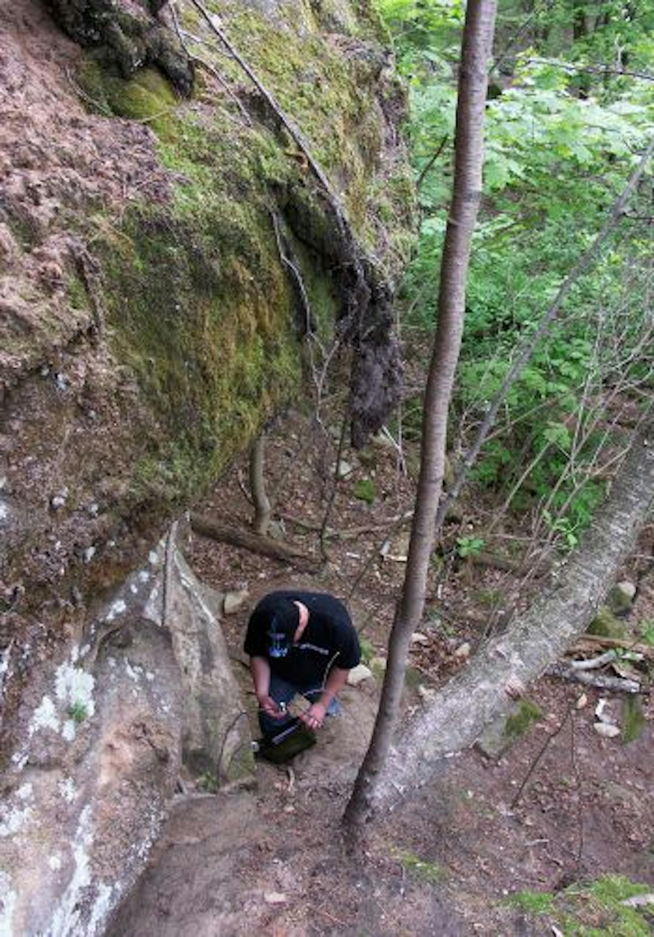 Eau Claire is a hotbed of geocaching. This cache was found on the Eau Claire River Trail.
