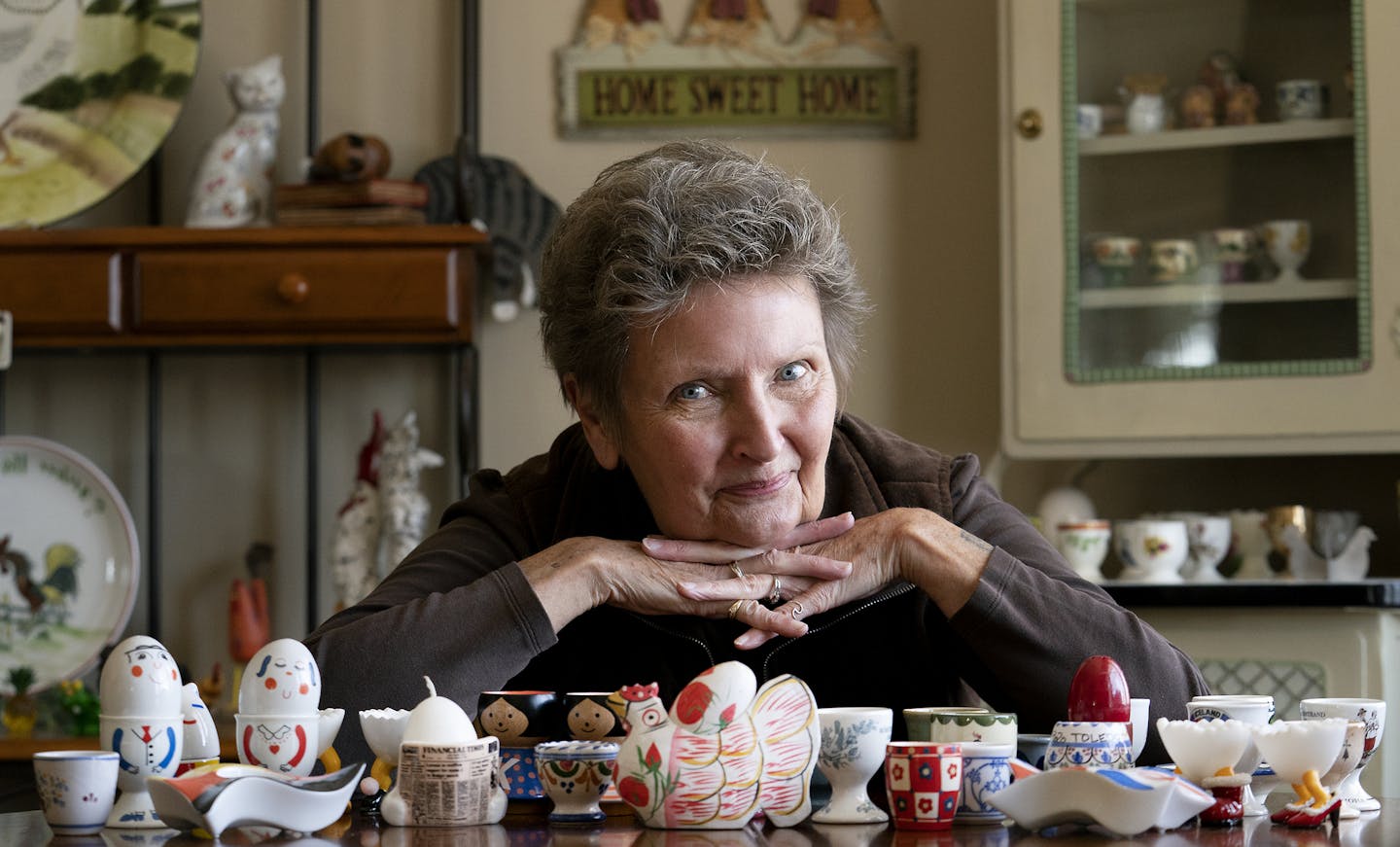 Karen Nau showed off a colorful collection of egg cups gifted to her through decades of welcoming exchange students into her Prior Lake home. The experience has been life-enhancing for her, too.